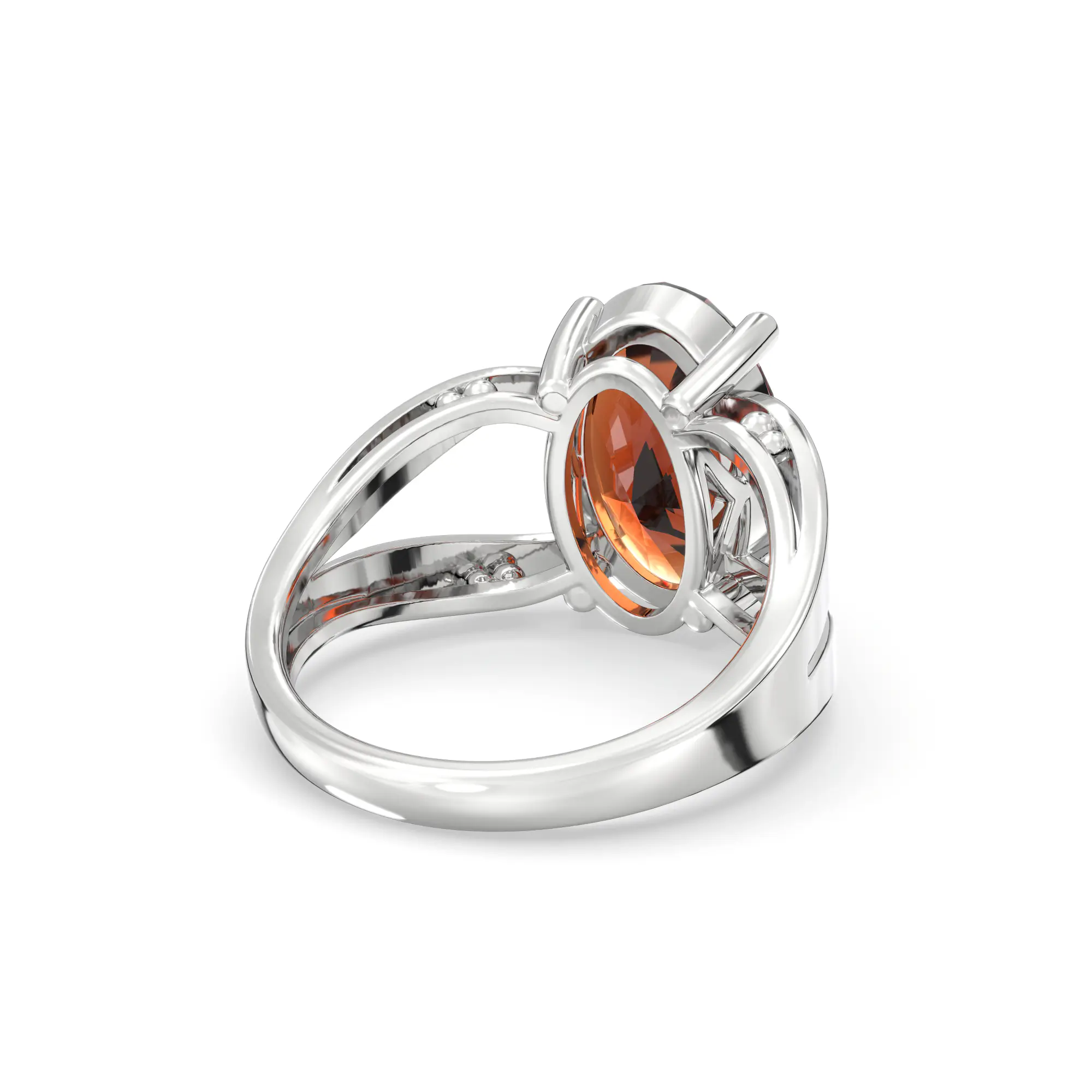 Hessonite (Gomed) Ring for Women in 18K White Gold – Oval 13x8 mm, Prong Setting, 6 g (Design K17B-3) thumbnail