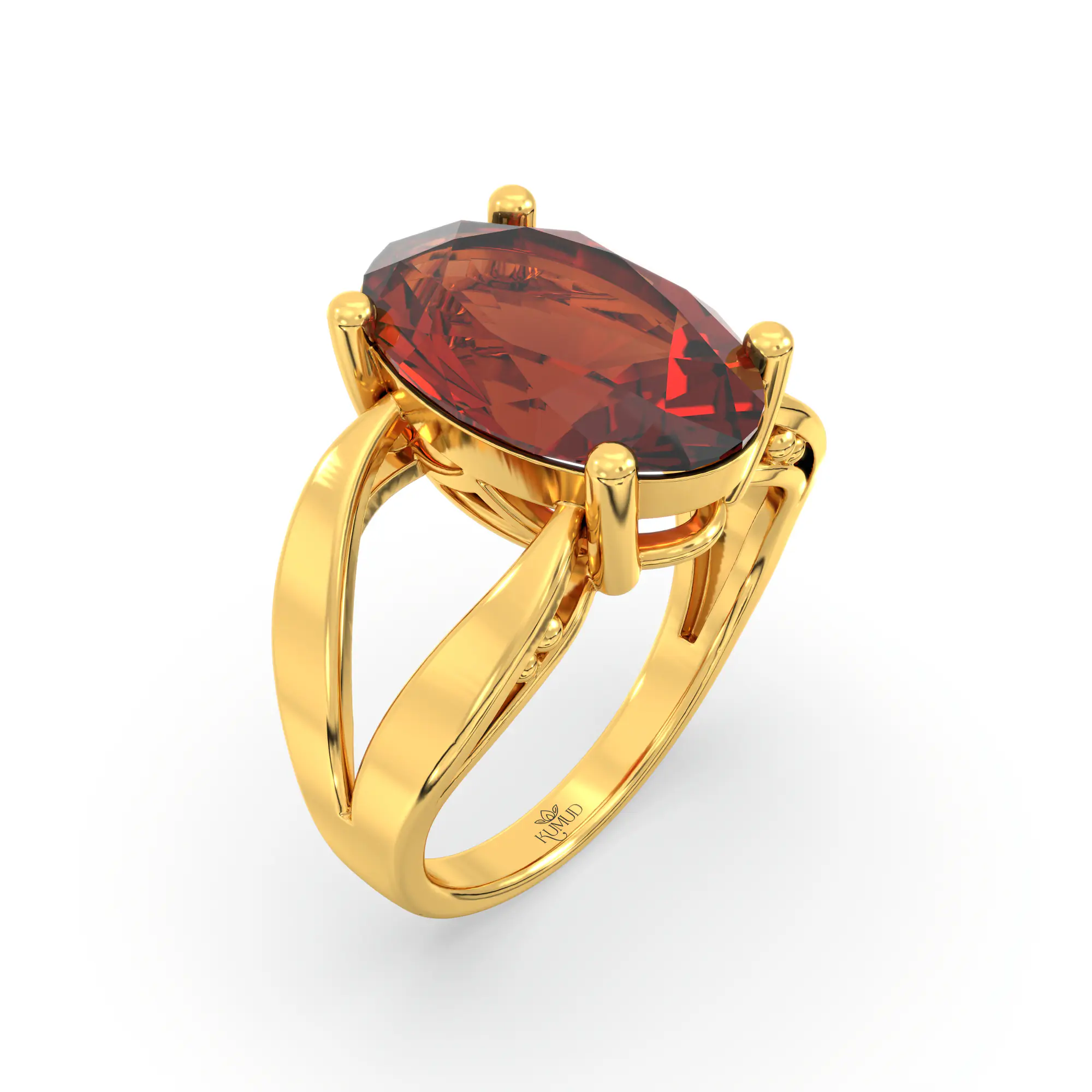 Hessonite (Gomed) Ring for Women in 22K Yellow Gold – Oval 13x8 mm, Prong Setting, 6 g (Design K17B-3) thumbnail