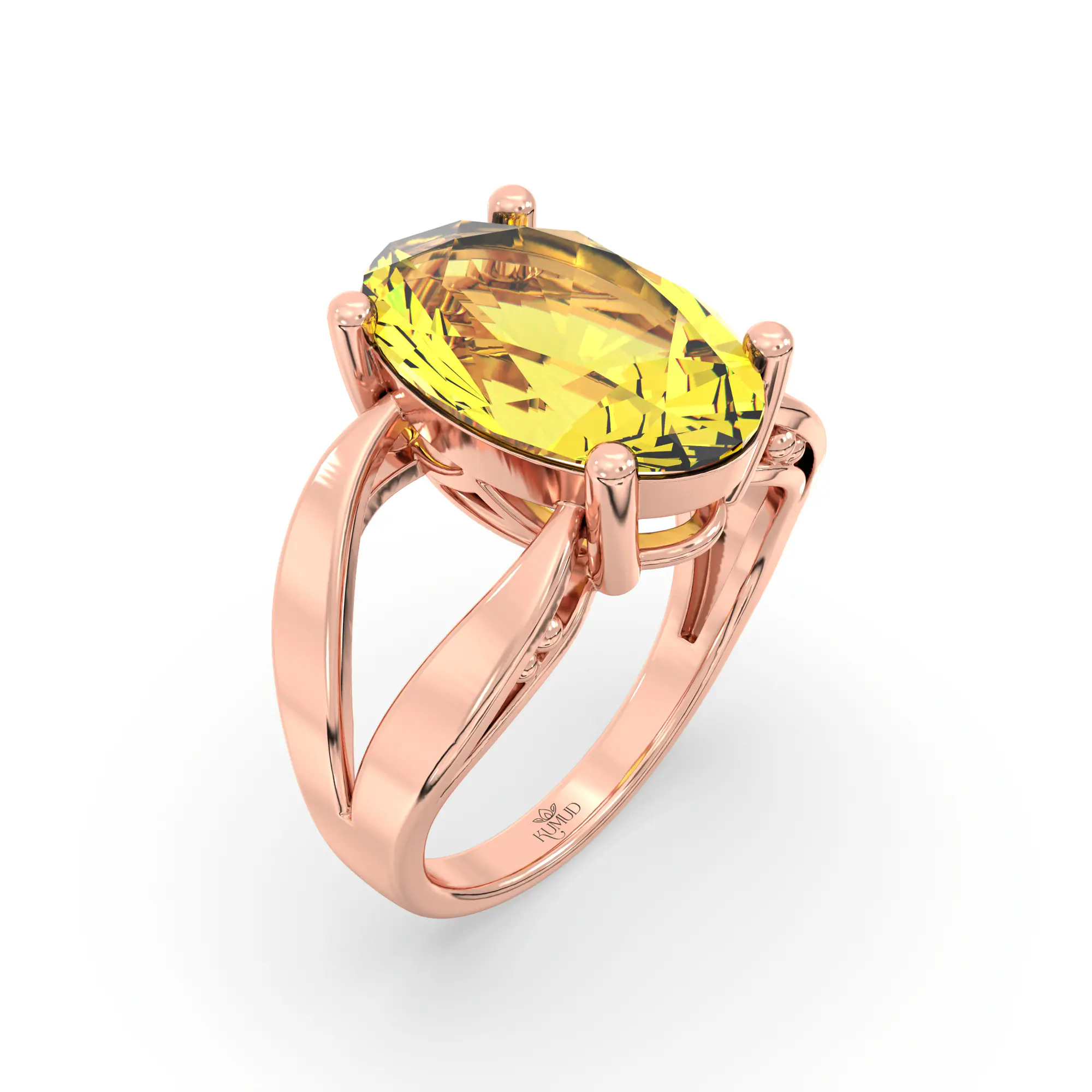 Yellow Sapphire (Pukhraj) Ring for Women in 18K Rose Gold – Oval 13x8 mm, Prong Setting, 6 g (Design K17B-3) thumbnail