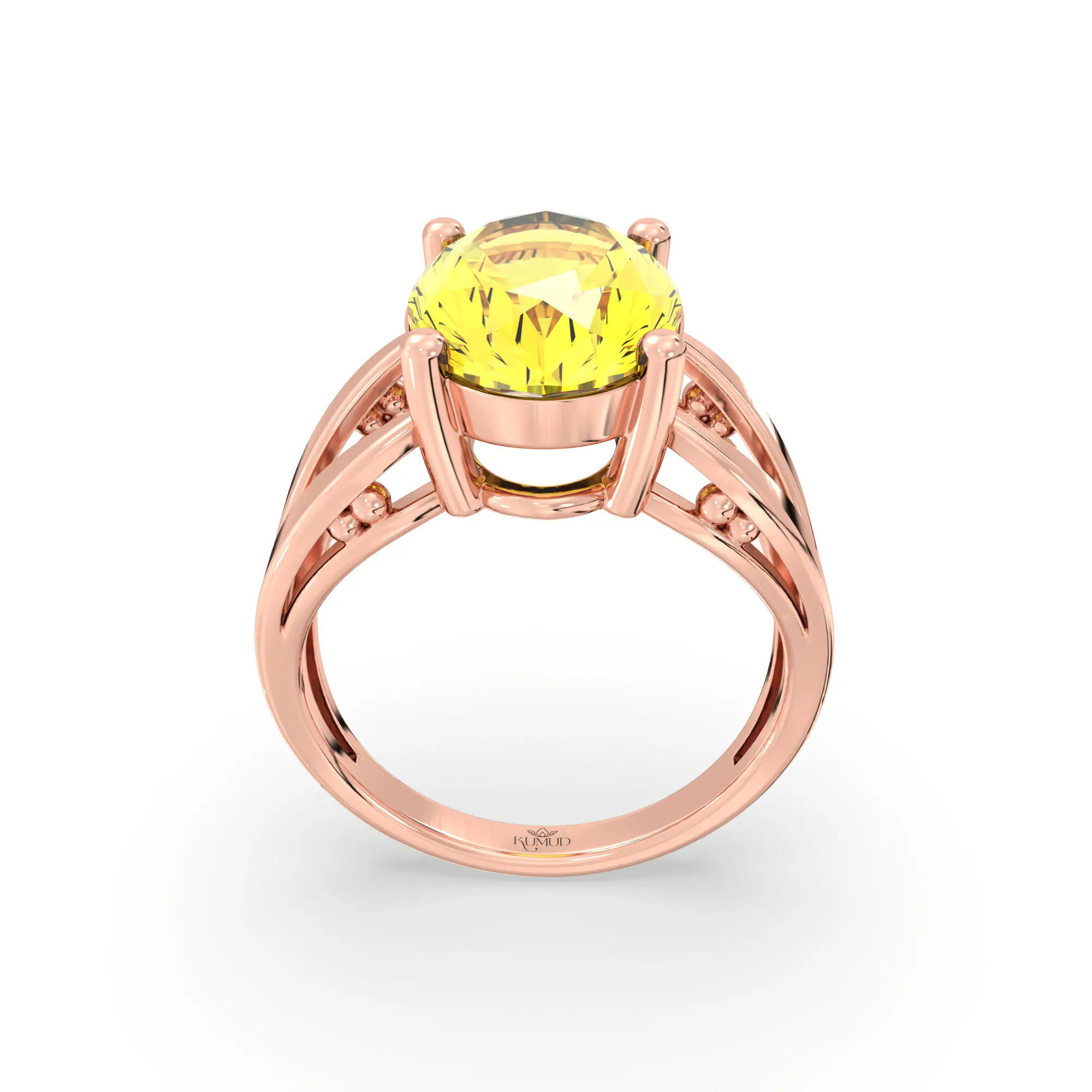 Yellow Sapphire (Pukhraj) Ring for Women in 18K Rose Gold – Oval 13x8 mm, Prong Setting, 6 g (Design K17B-3) thumbnail