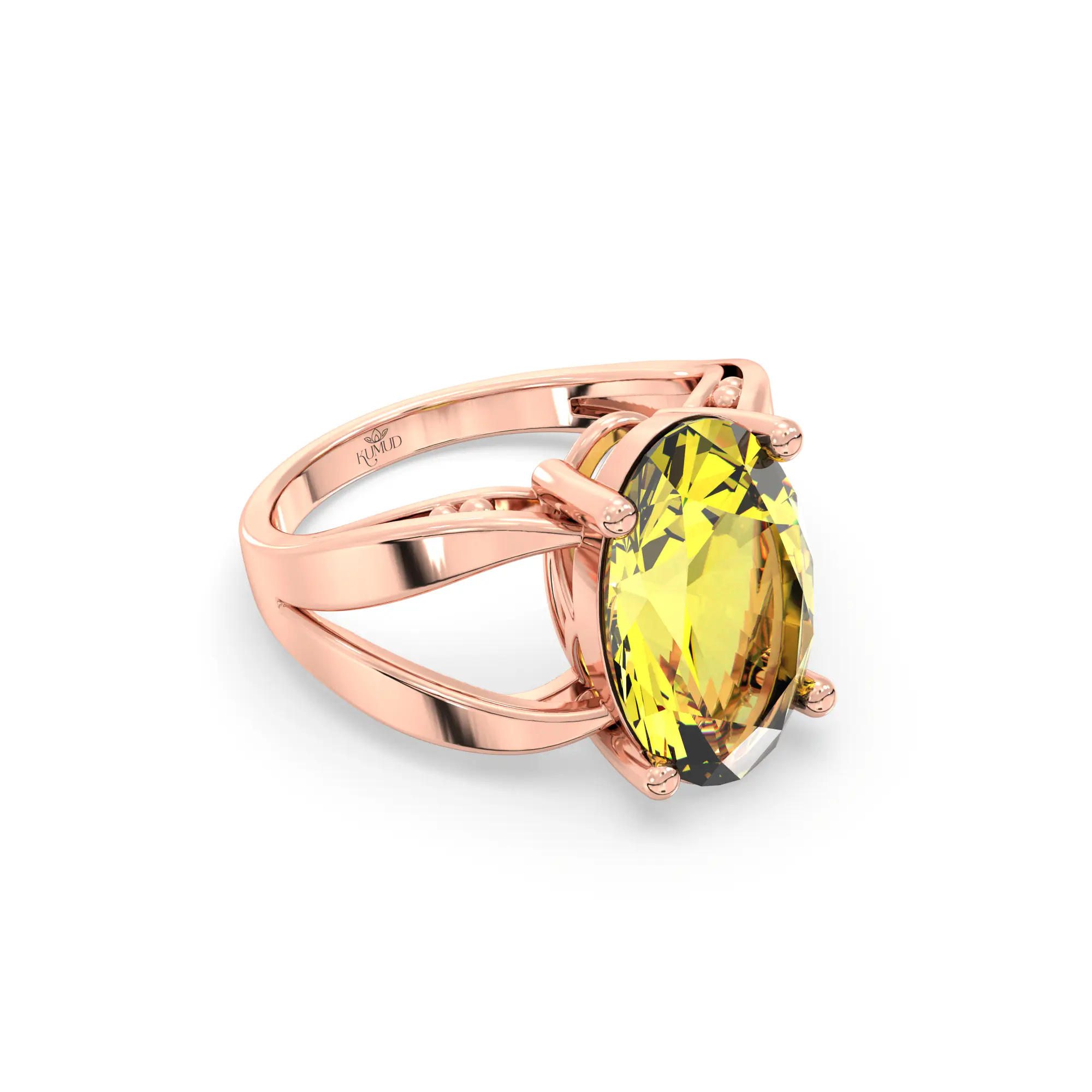 Yellow Sapphire (Pukhraj) Ring for Women in 18K Rose Gold – Oval 13x8 mm, Prong Setting, 6 g (Design K17B-3) thumbnail