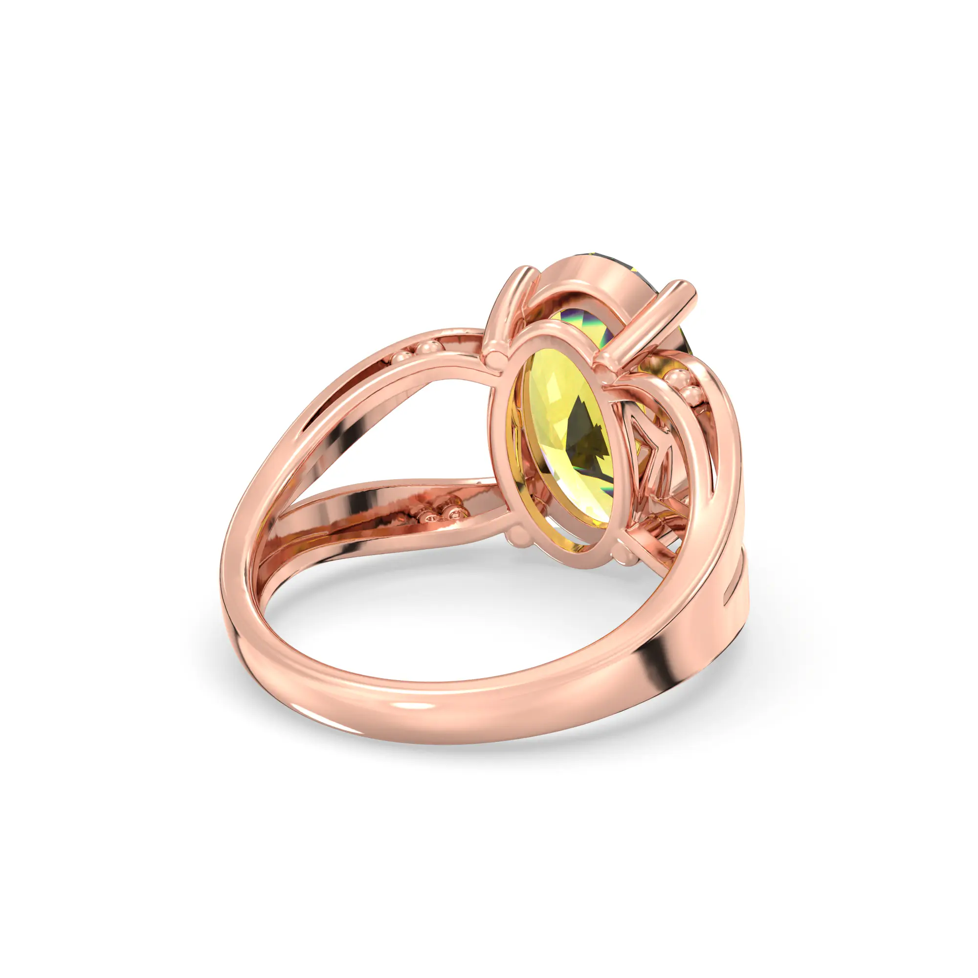 Yellow Sapphire (Pukhraj) Ring for Women in 18K Rose Gold – Oval 13x8 mm, Prong Setting, 6 g (Design K17B-3) thumbnail