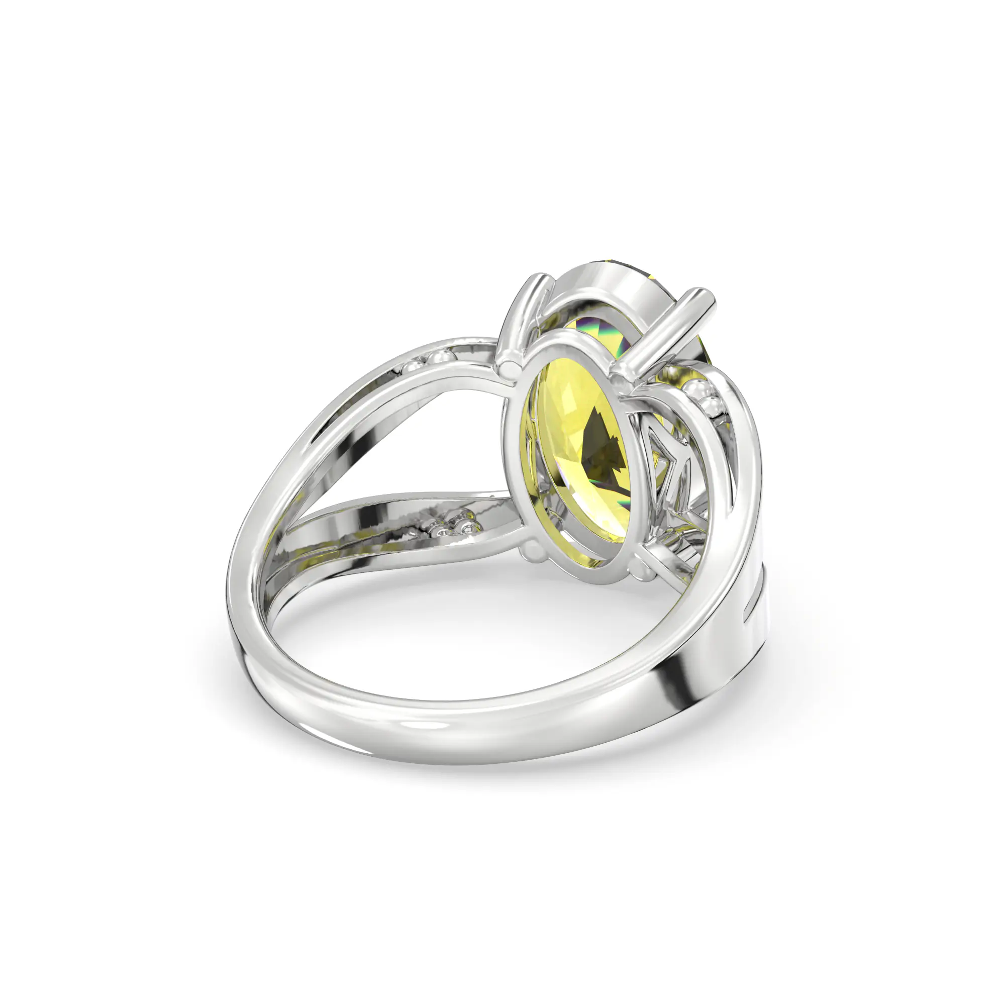 Yellow Sapphire (Pukhraj) Ring for Women in 18K White Gold – Oval 13x8 mm, Prong Setting, 6 g (Design K17B-3) thumbnail