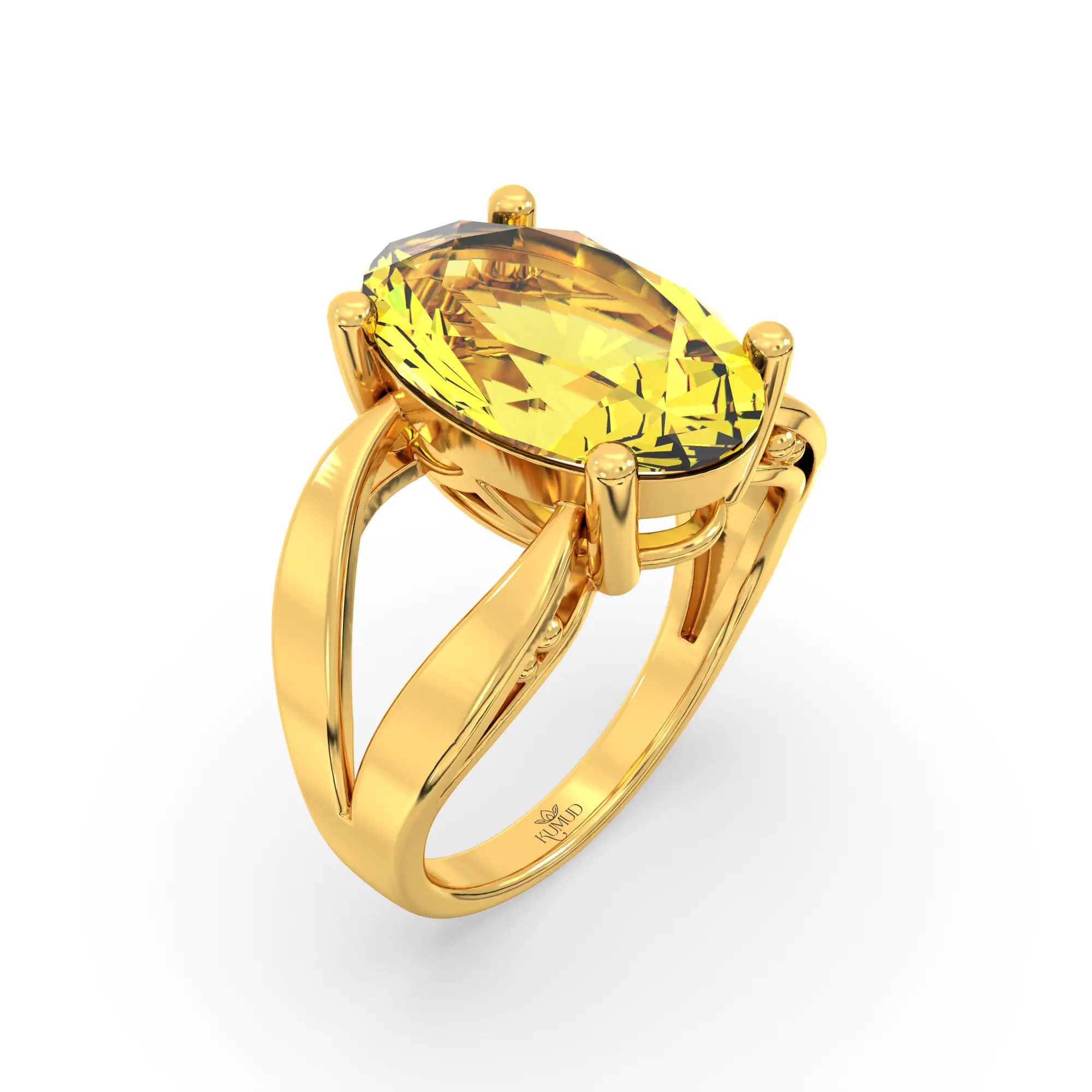 Yellow Sapphire (Pukhraj) Ring for Women in 22K Yellow Gold – Oval 13x8 mm, Prong Setting, 6 g (Design K17B-3) thumbnail