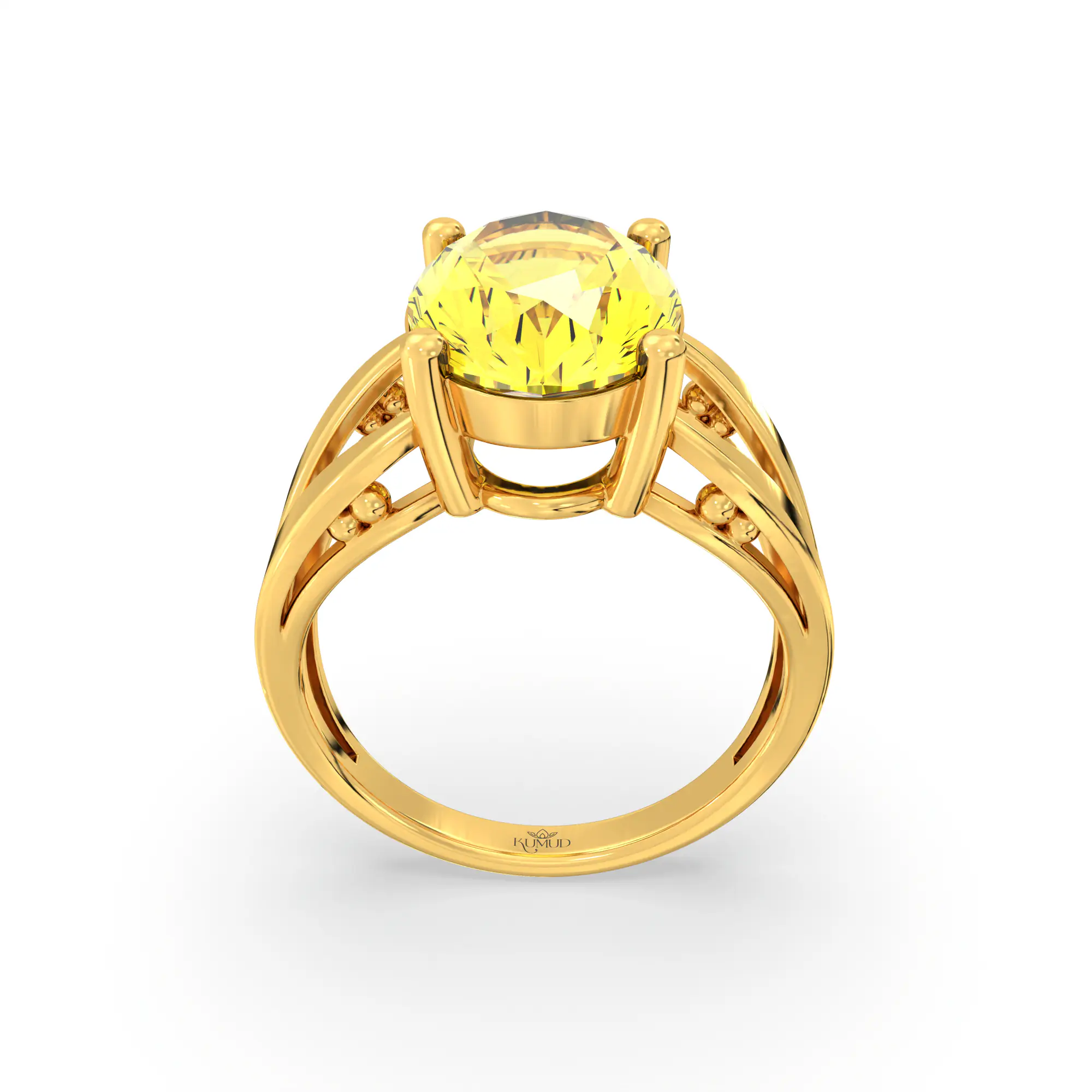 Yellow Sapphire (Pukhraj) Ring for Women in 22K Yellow Gold – Oval 13x8 mm, Prong Setting, 6 g (Design K17B-3) thumbnail