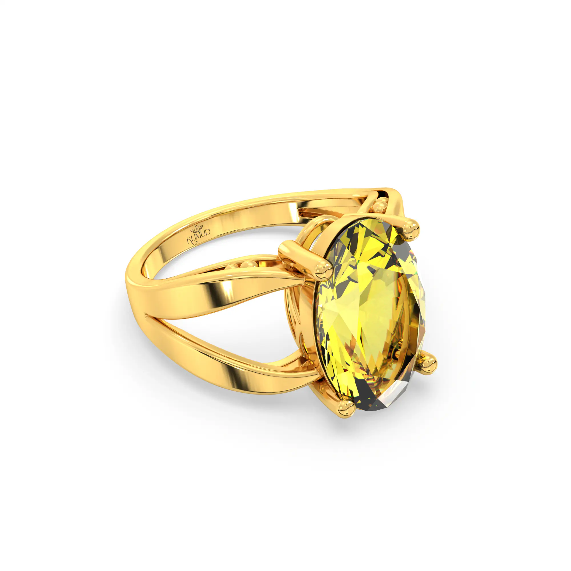 Yellow Sapphire (Pukhraj) Ring for Women in 22K Yellow Gold – Oval 13x8 mm, Prong Setting, 6 g (Design K17B-3) thumbnail