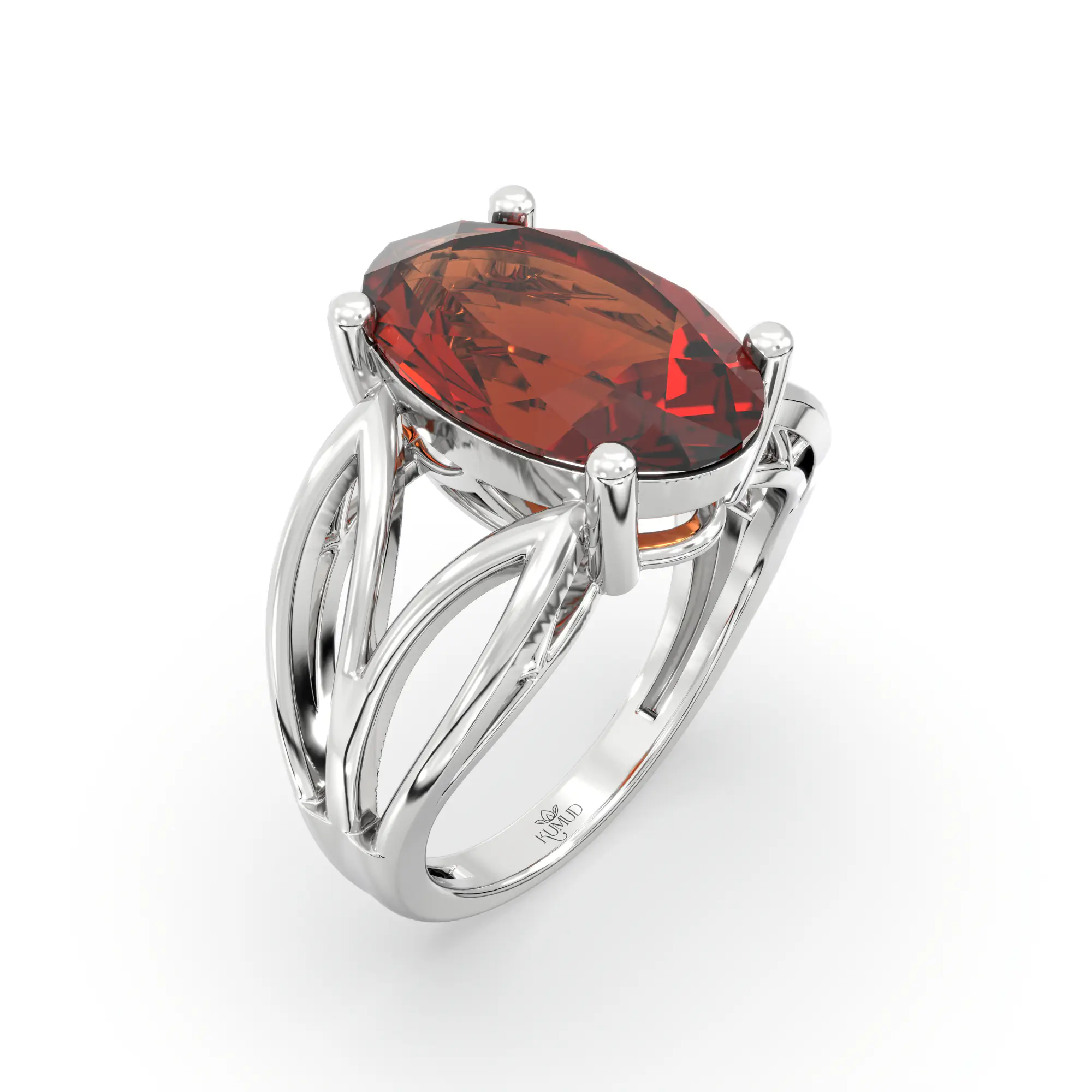 Hessonite (Gomed) Ring for Women in 18K White Gold – Oval 13x8 mm, Prong Setting, 6 g (Design K17B-4) thumbnail