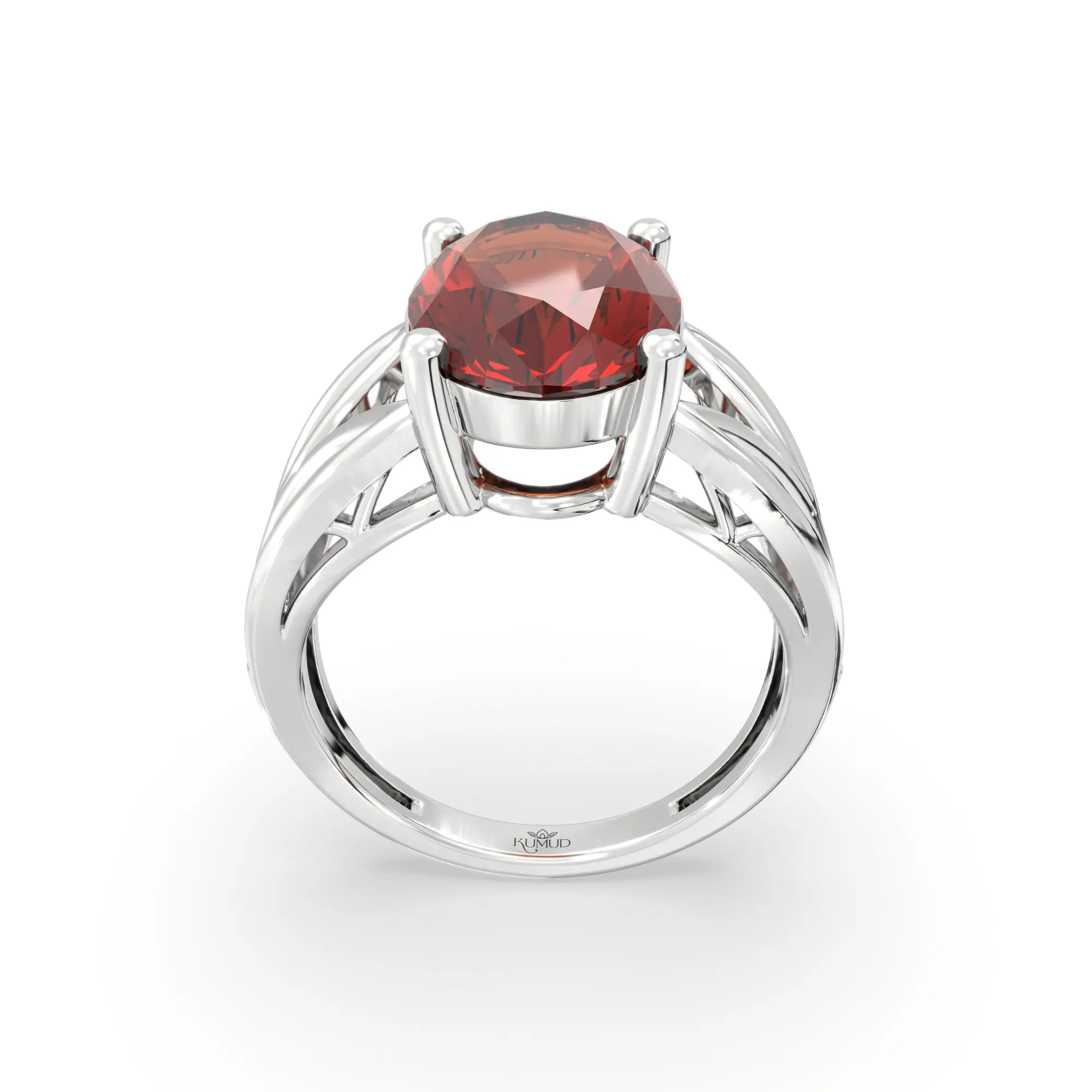 Hessonite (Gomed) Ring for Women in 18K White Gold – Oval 13x8 mm, Prong Setting, 6 g (Design K17B-4) thumbnail