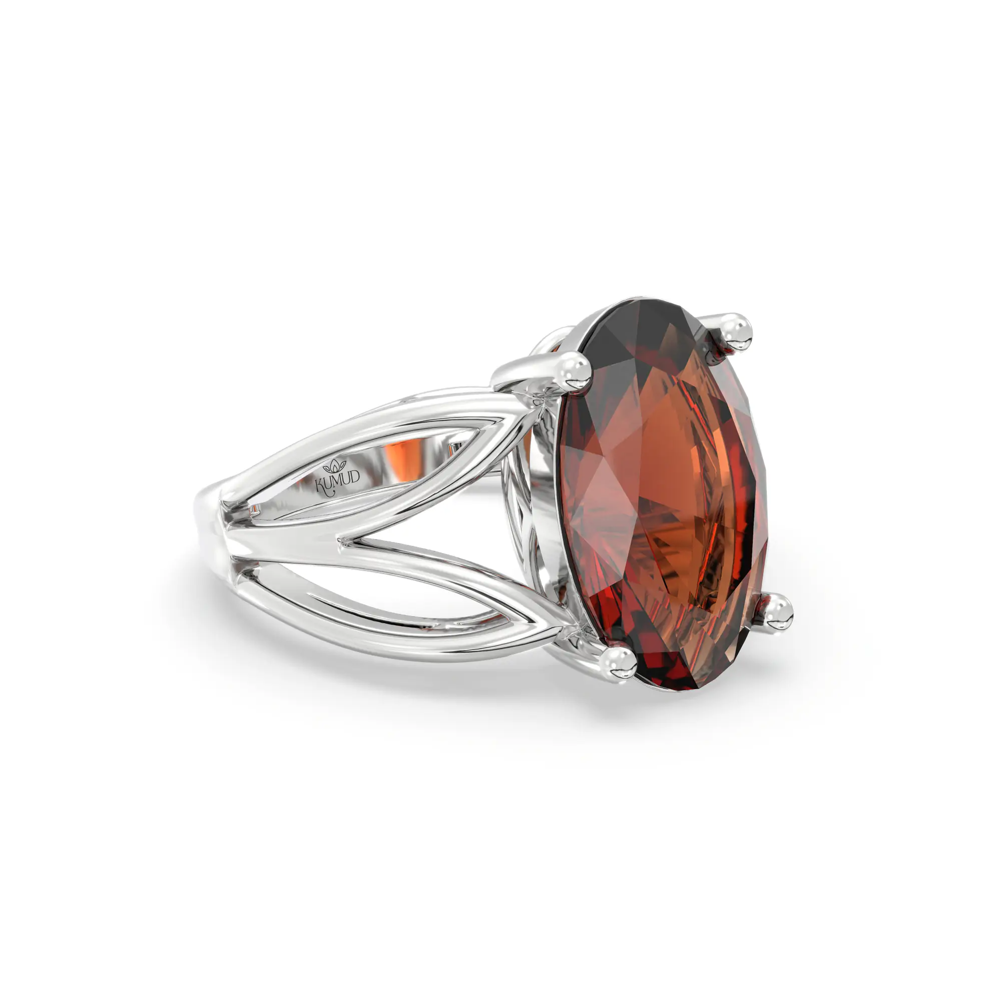 Hessonite (Gomed) Ring for Women in 18K White Gold – Oval 13x8 mm, Prong Setting, 6 g (Design K17B-4) thumbnail