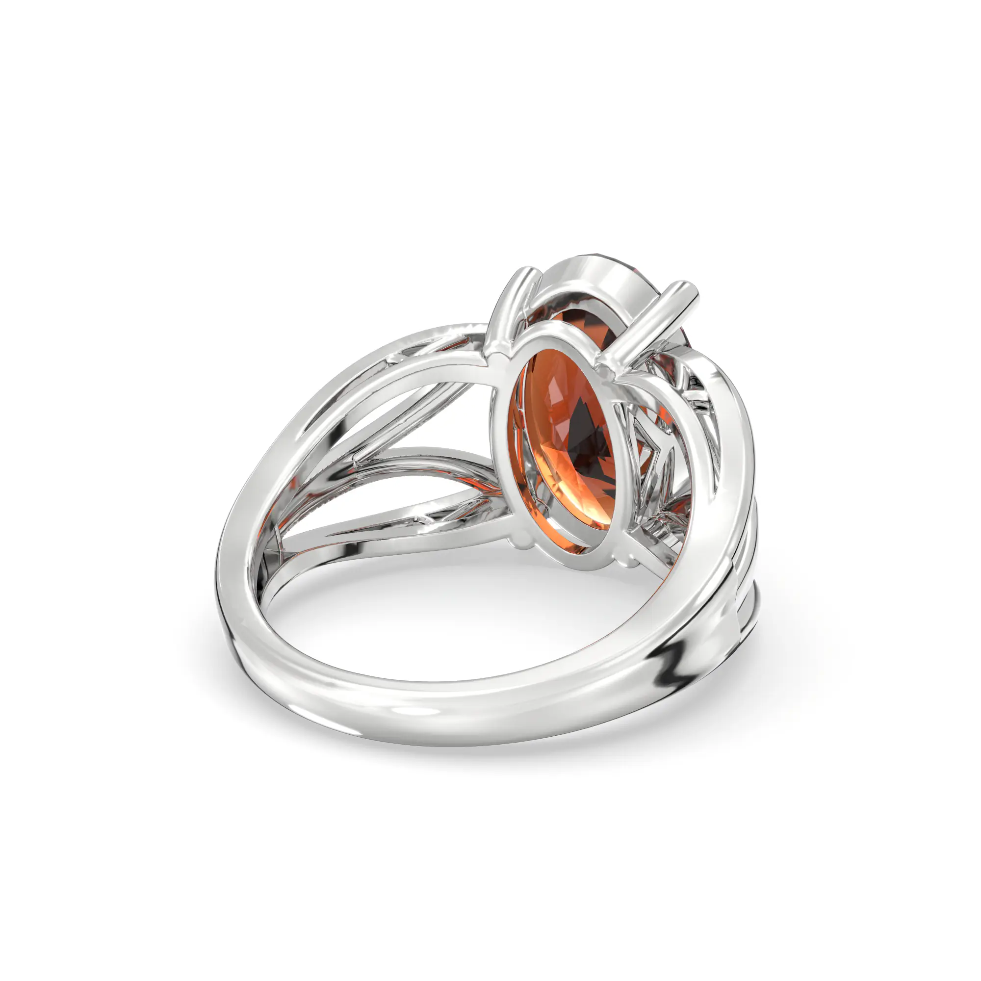 Hessonite (Gomed) Ring for Women in 18K White Gold – Oval 13x8 mm, Prong Setting, 6 g (Design K17B-4) thumbnail