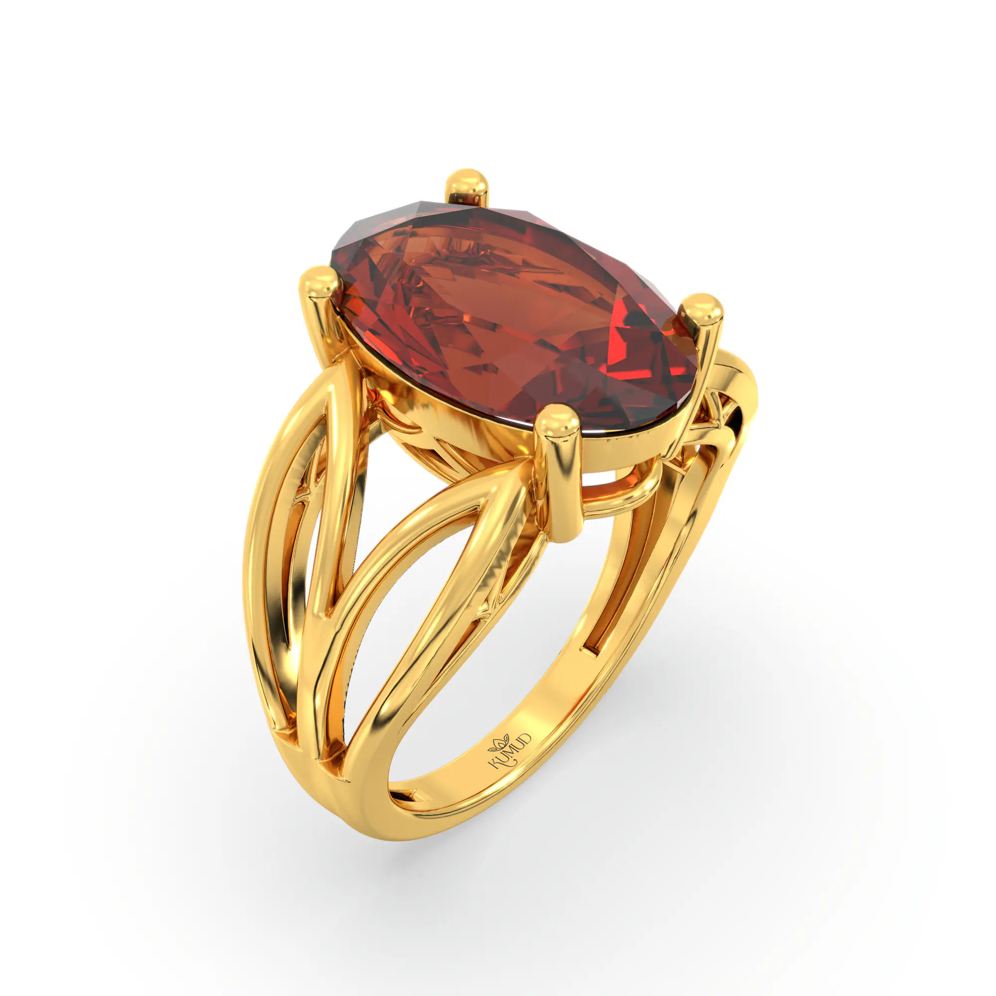 Hessonite (Gomed) Ring for Women in 22K Yellow Gold – Oval 13x8 mm, Prong Setting, 6 g (Design K17B-4) thumbnail