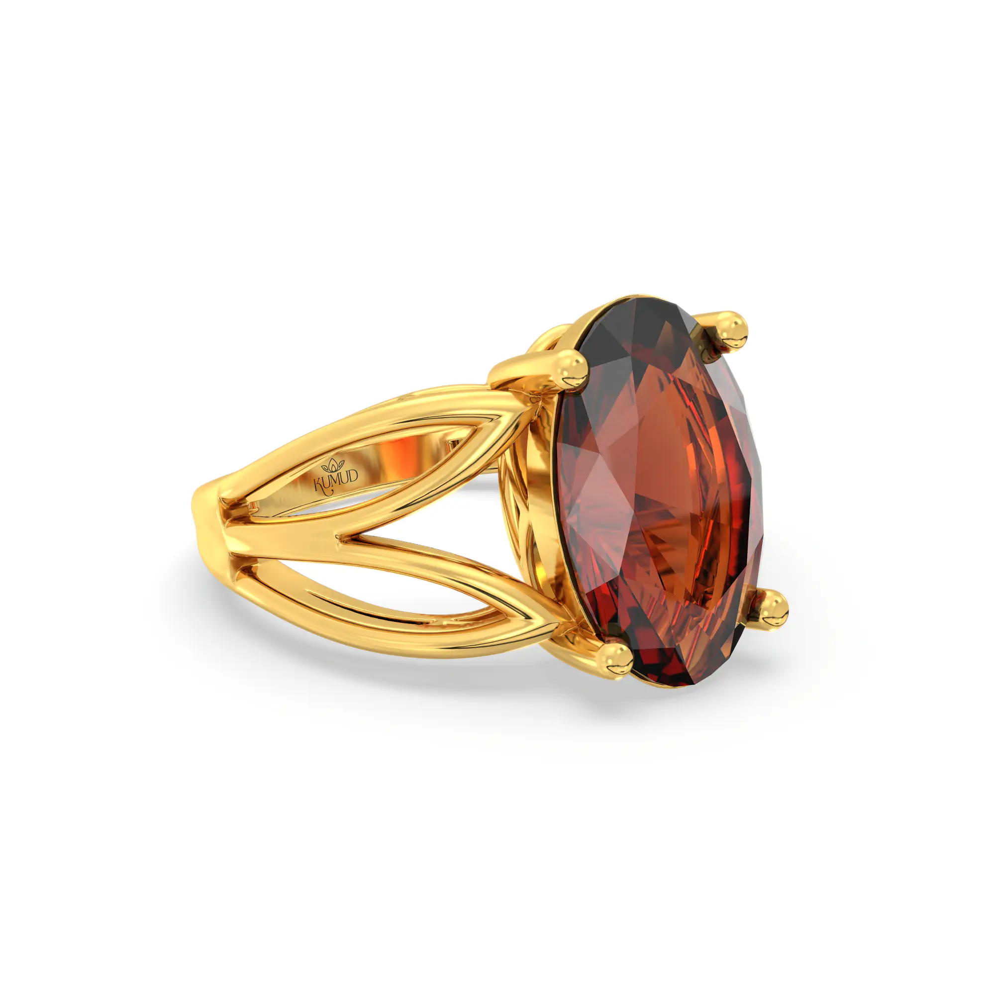 Hessonite (Gomed) Ring for Women in 22K Yellow Gold – Oval 13x8 mm, Prong Setting, 6 g (Design K17B-4) thumbnail