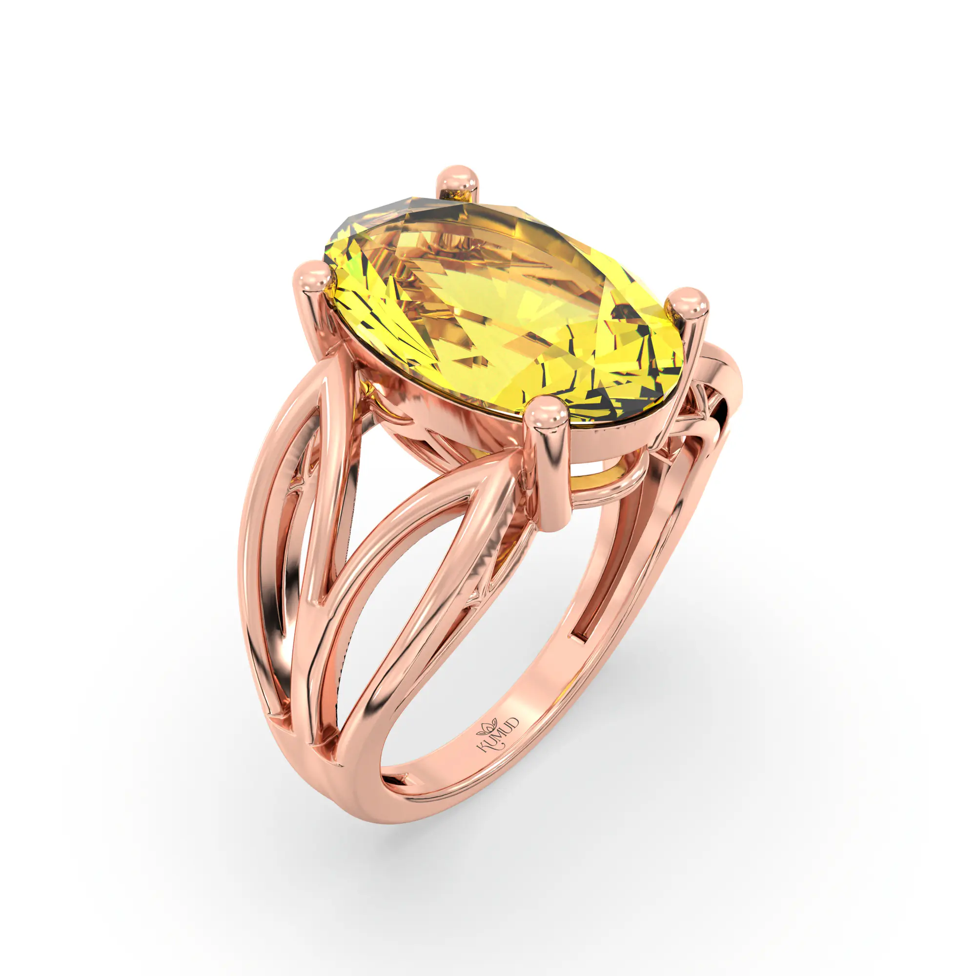 Yellow Sapphire (Pukhraj) Ring for Women in 18K Rose Gold – Oval 13x8 mm, Prong Setting, 6 g (Design K17B-4) thumbnail