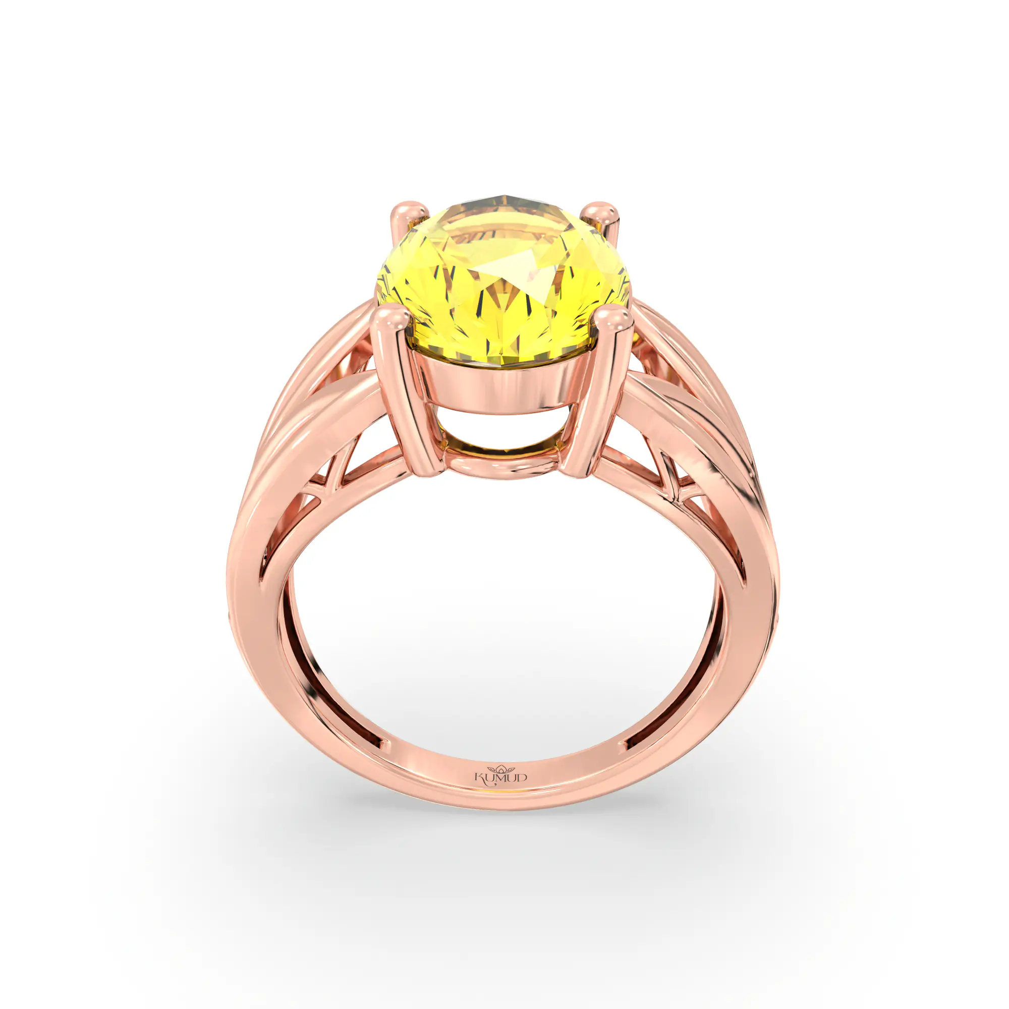 Yellow Sapphire (Pukhraj) Ring for Women in 18K Rose Gold – Oval 13x8 mm, Prong Setting, 6 g (Design K17B-4) thumbnail