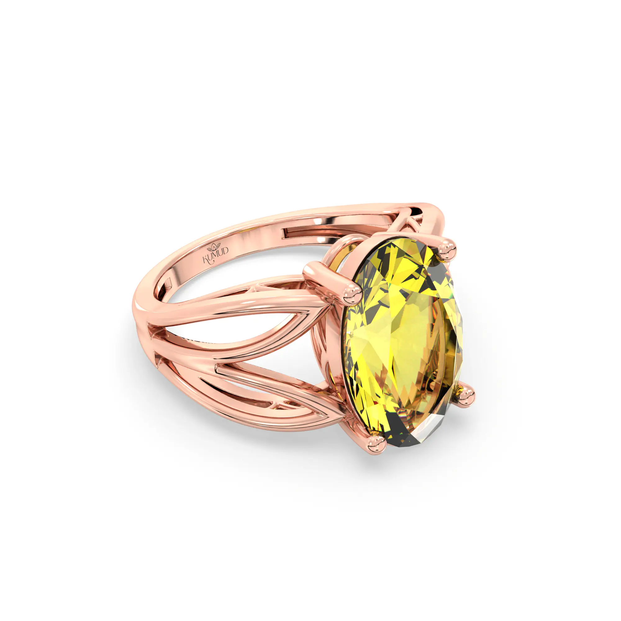 Yellow Sapphire (Pukhraj) Ring for Women in 18K Rose Gold – Oval 13x8 mm, Prong Setting, 6 g (Design K17B-4) thumbnail