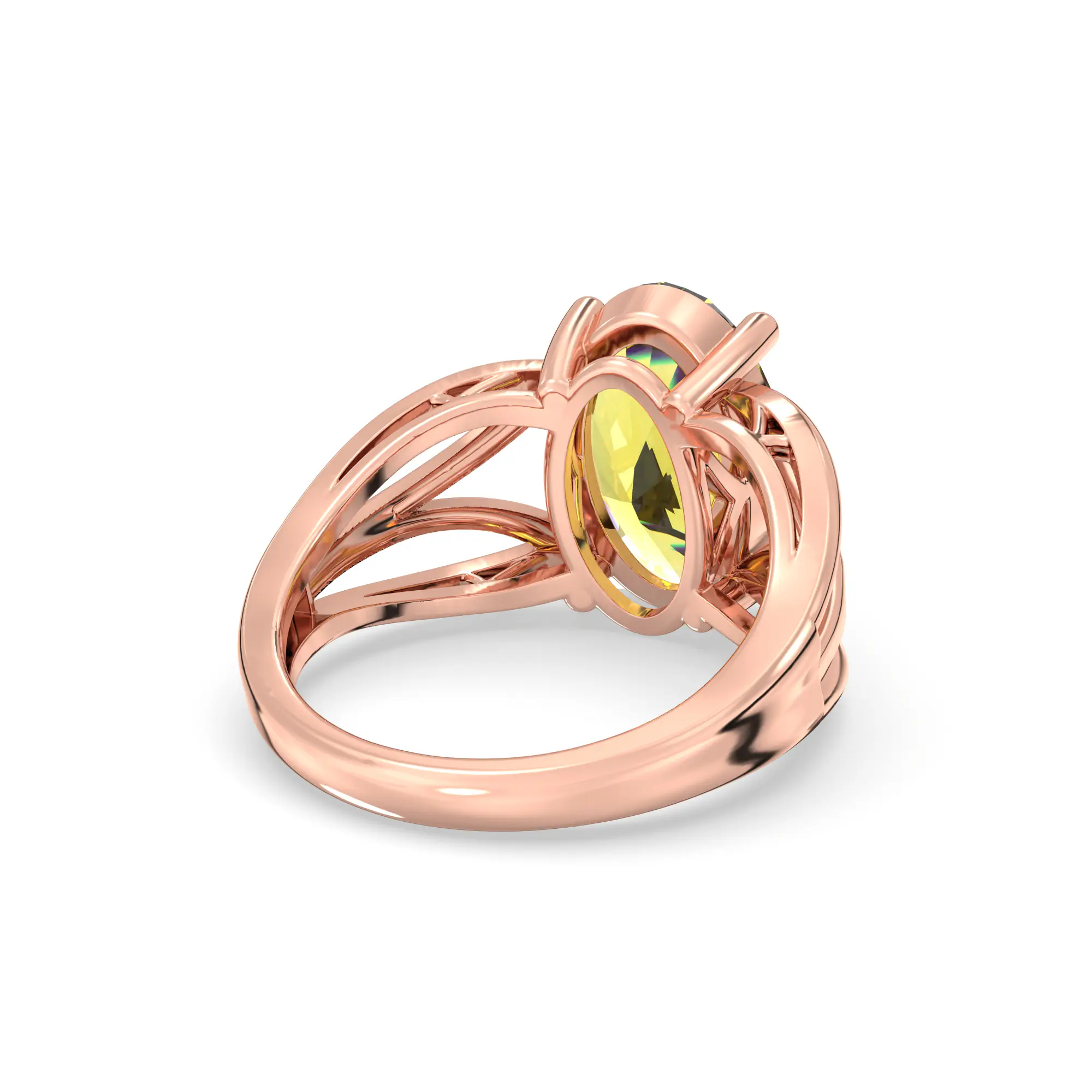 Yellow Sapphire (Pukhraj) Ring for Women in 18K Rose Gold – Oval 13x8 mm, Prong Setting, 6 g (Design K17B-4) thumbnail