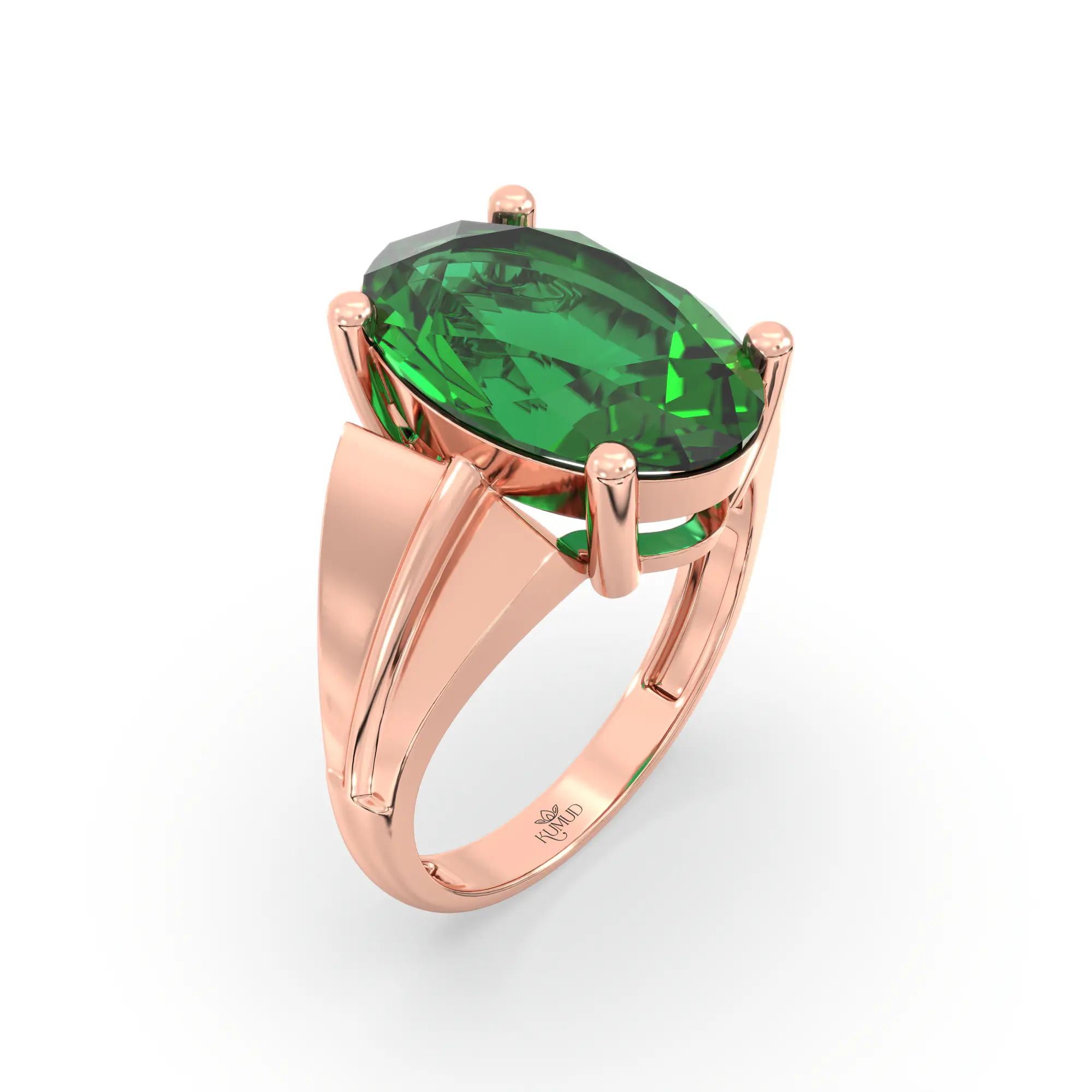 Emerald (Panna) Ring for Women in 18K Rose Gold – Oval 13x8 mm, Prong Setting, 5 g (Design K17B-5) thumbnail