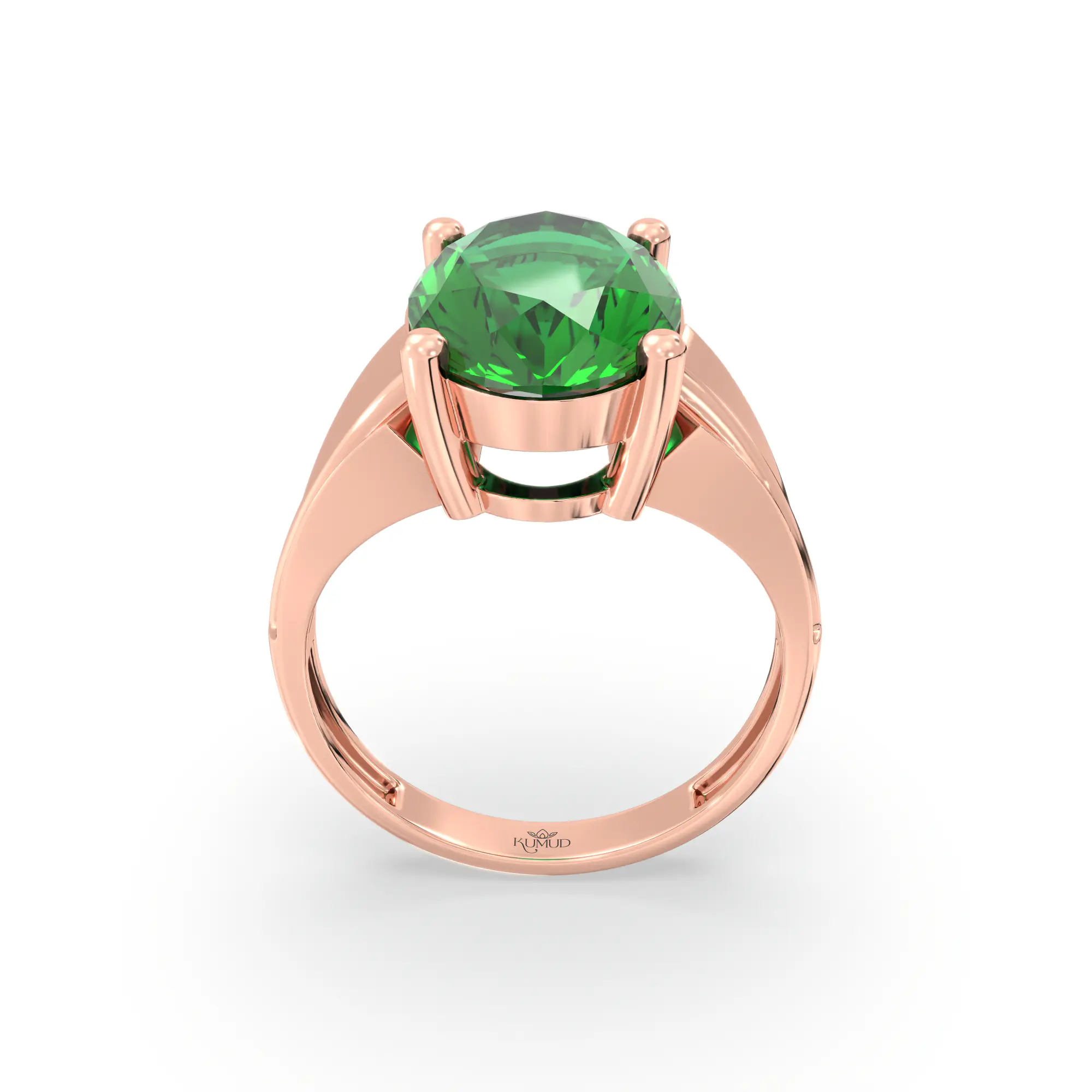 Emerald (Panna) Ring for Women in 18K Rose Gold – Oval 13x8 mm, Prong Setting, 5 g (Design K17B-5) thumbnail