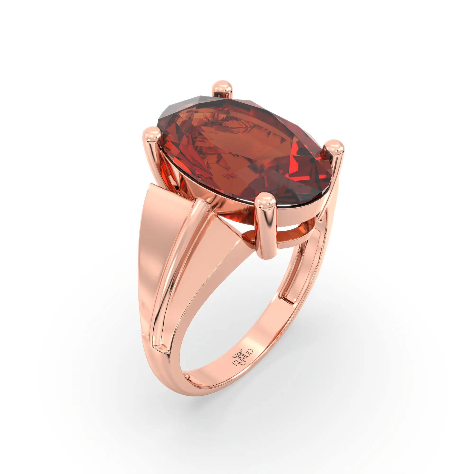 Hessonite (Gomed) Ring for Women in 18K Rose Gold – Oval 13x8 mm, Prong Setting, 5 g (Design K17B-5) thumbnail