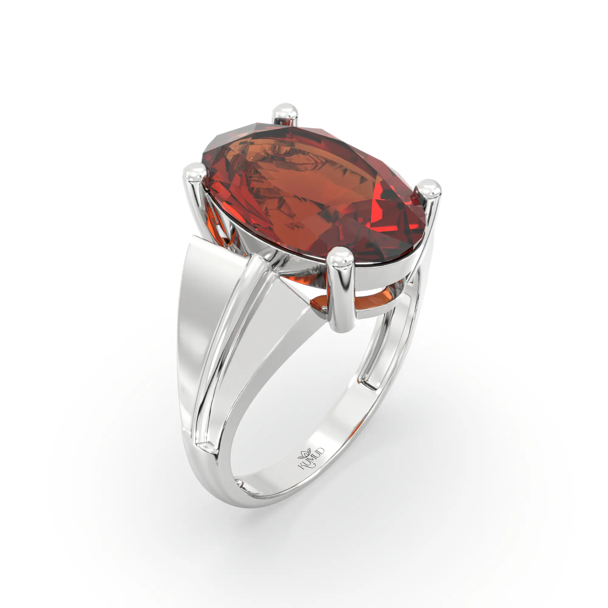 Hessonite (Gomed) Ring for Women in 18K White Gold – Oval 13x8 mm, Prong Setting, 5 g (Design K17B-5) thumbnail