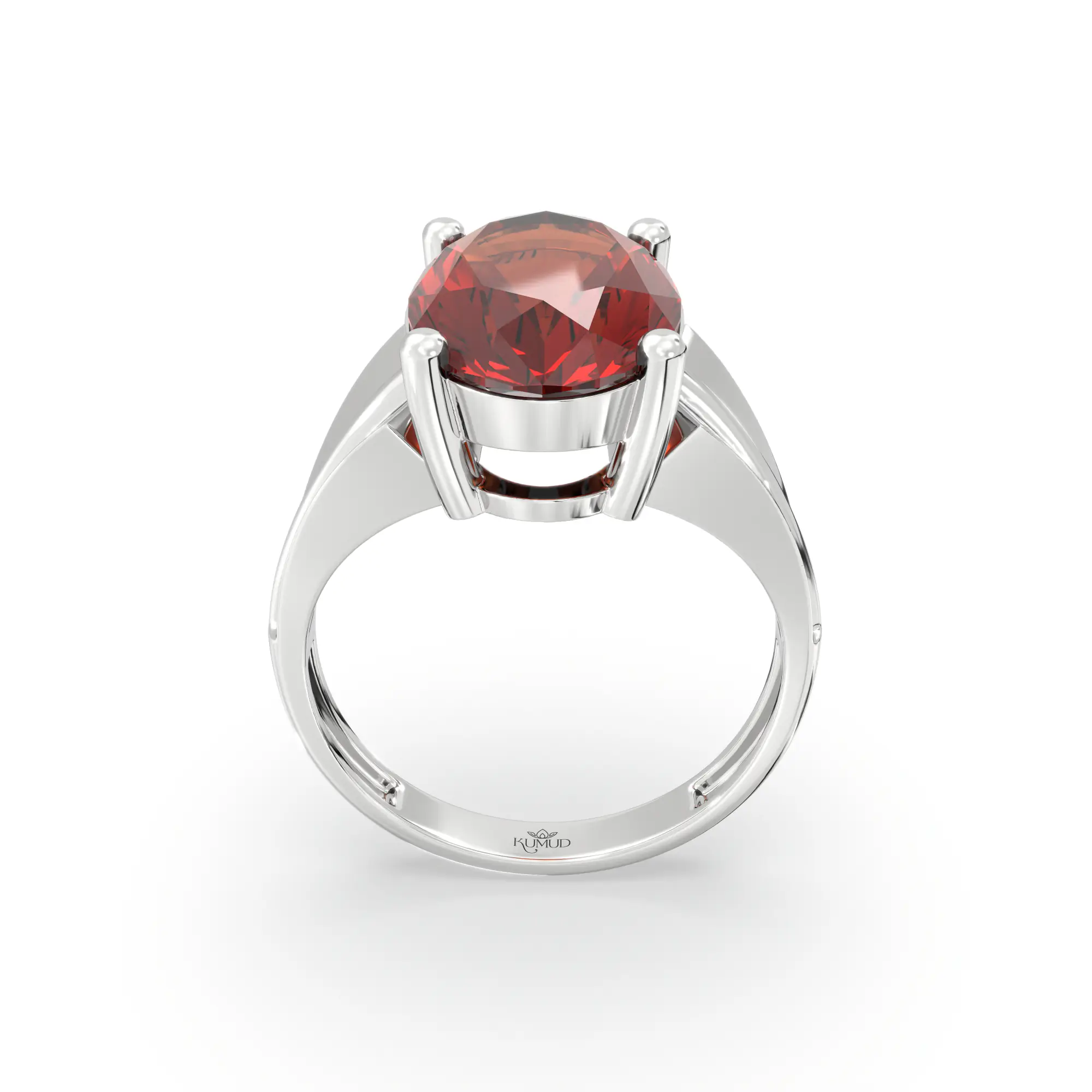 Hessonite (Gomed) Ring for Women in 18K White Gold – Oval 13x8 mm, Prong Setting, 5 g (Design K17B-5) thumbnail
