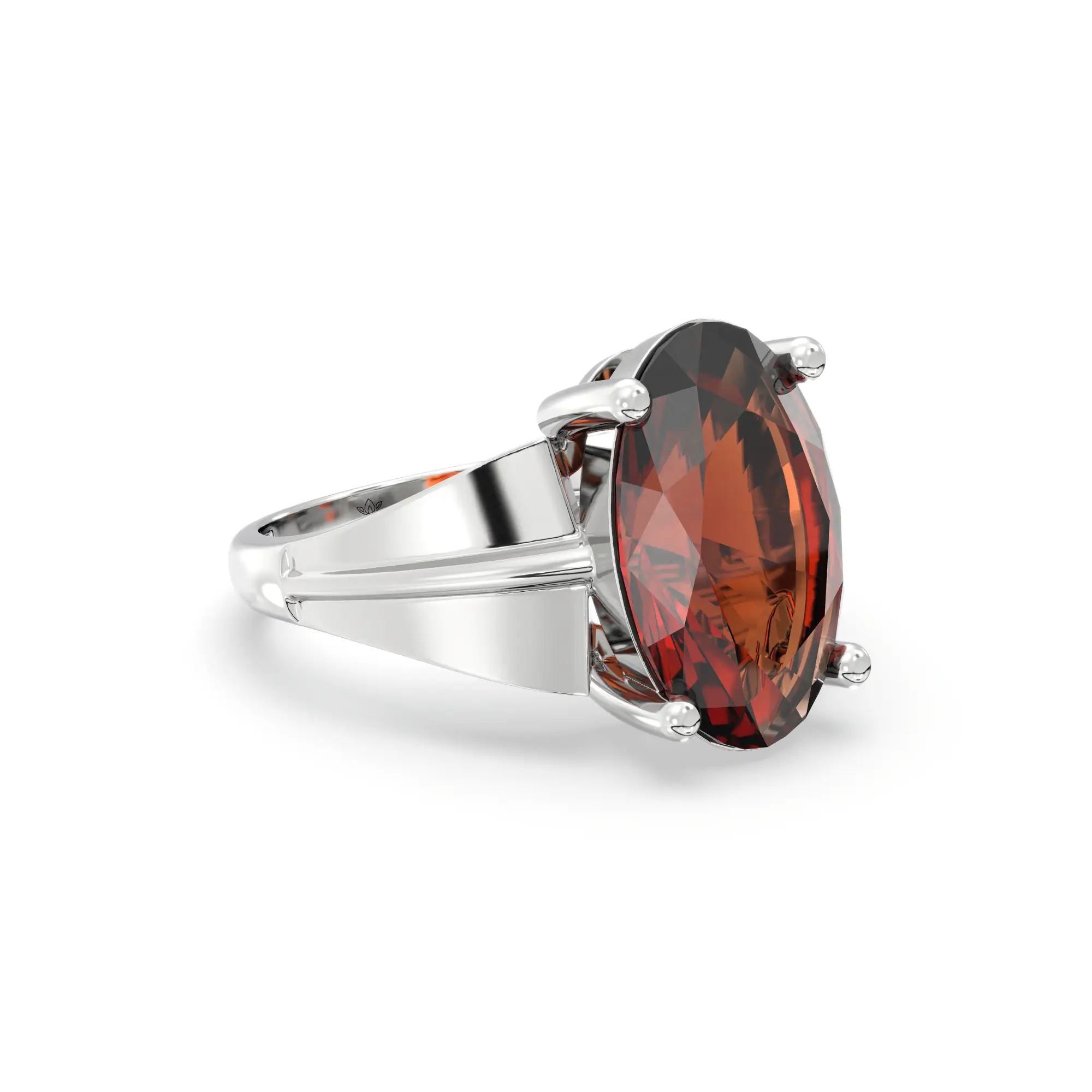 Hessonite (Gomed) Ring for Women in 18K White Gold – Oval 13x8 mm, Prong Setting, 5 g (Design K17B-5) thumbnail