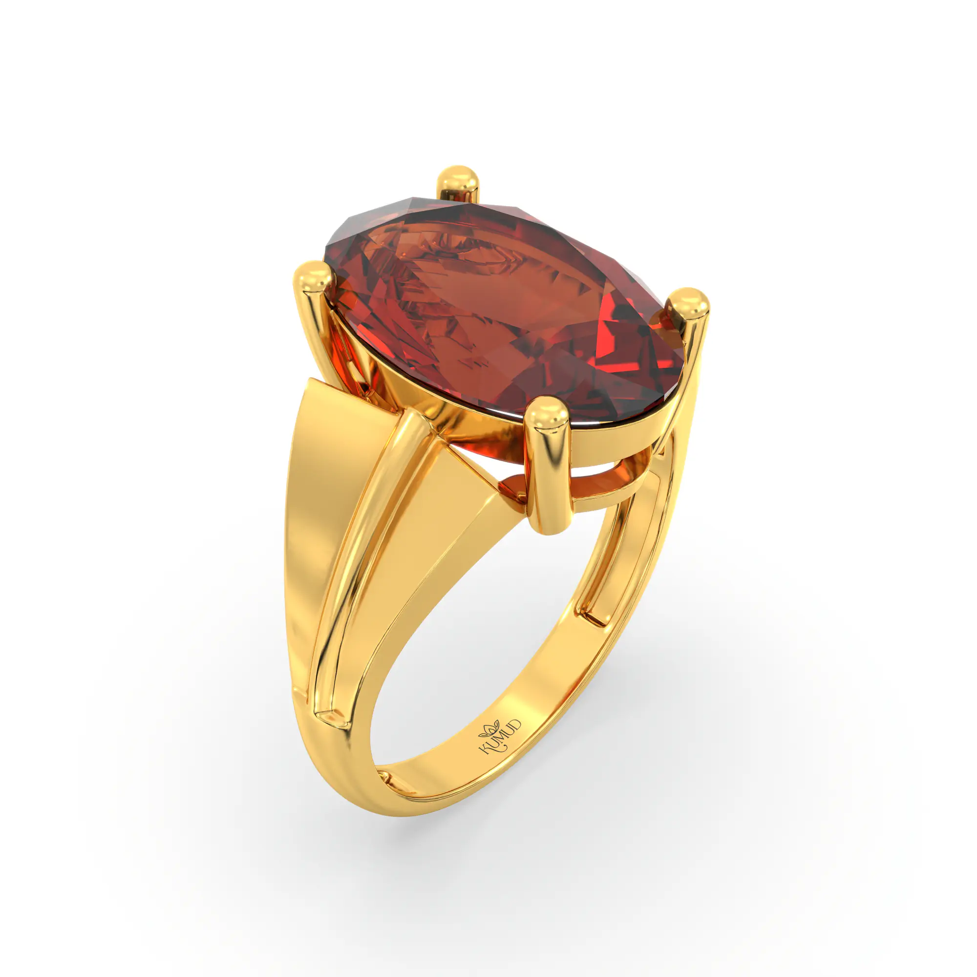 Hessonite (Gomed) Ring for Women in 22K Yellow Gold – Oval 13x8 mm, Prong Setting, 5 g (Design K17B-5) thumbnail