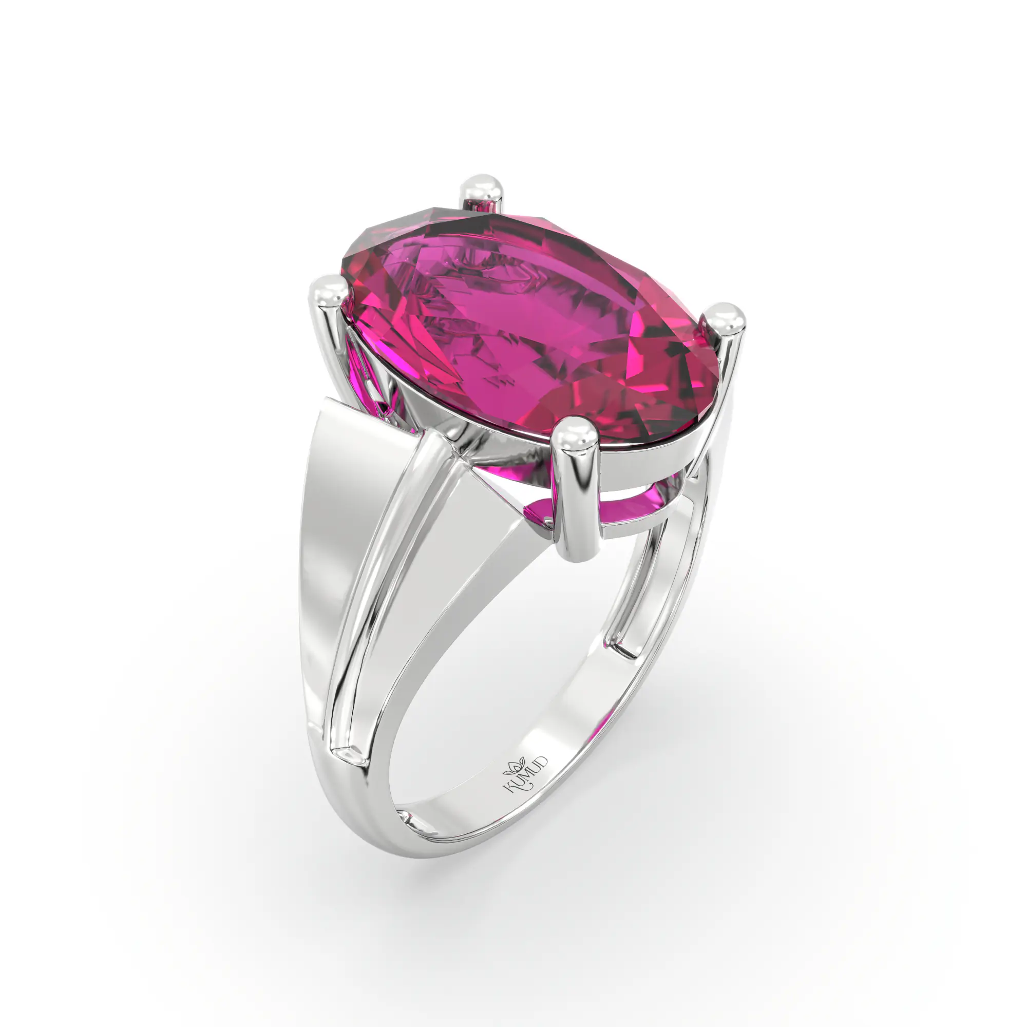 Ruby (Manik) Ring for Women in 18K White Gold – Oval 13x8 mm, Prong Setting, 5 g (Design K17B-5) thumbnail
