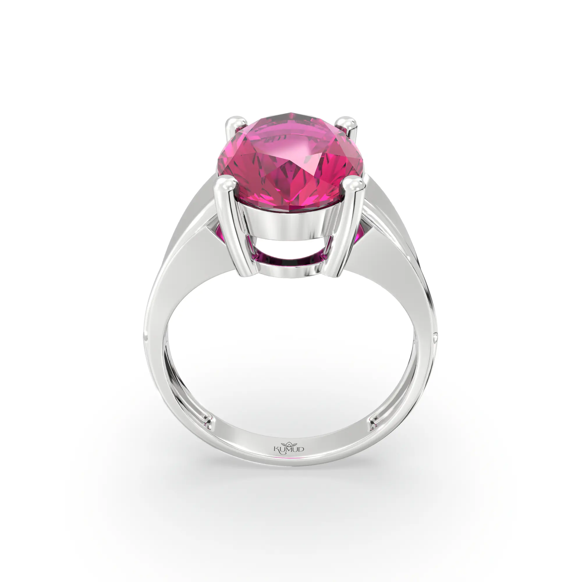 Ruby (Manik) Ring for Women in 18K White Gold – Oval 13x8 mm, Prong Setting, 5 g (Design K17B-5) thumbnail