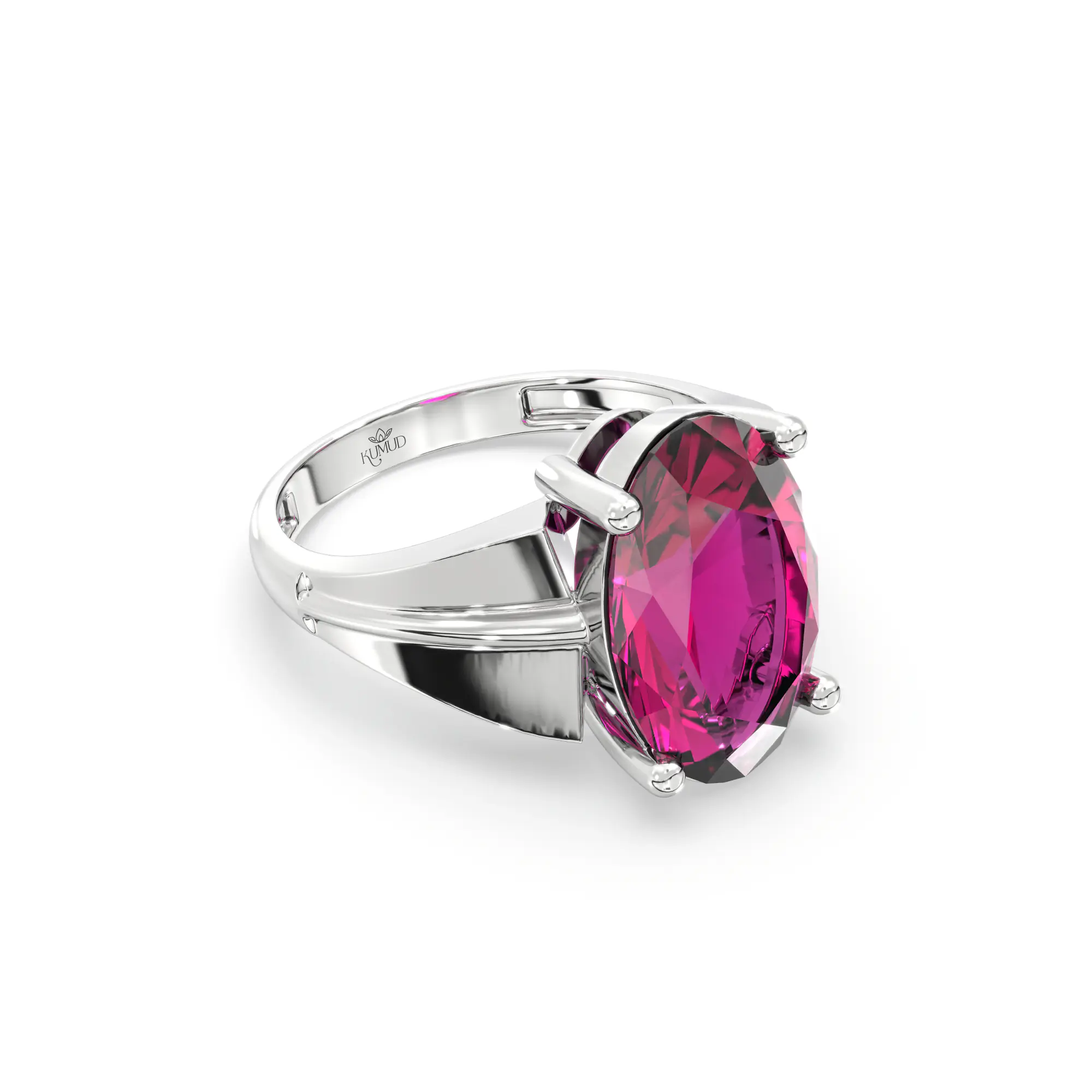 Ruby (Manik) Ring for Women in 18K White Gold – Oval 13x8 mm, Prong Setting, 5 g (Design K17B-5) thumbnail