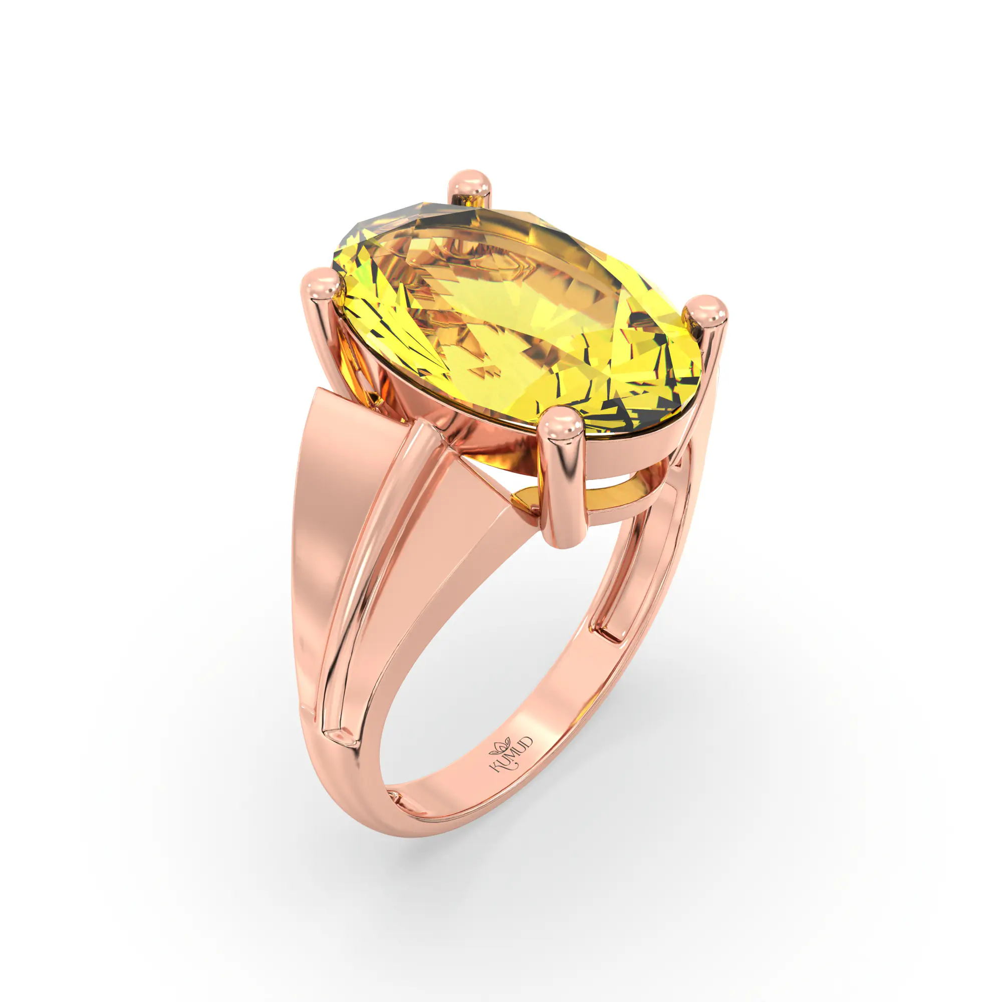 Yellow Sapphire (Pukhraj) Ring for Women in 18K Rose Gold – Oval 13x8 mm, Prong Setting, 5 g (Design K17B-5) thumbnail