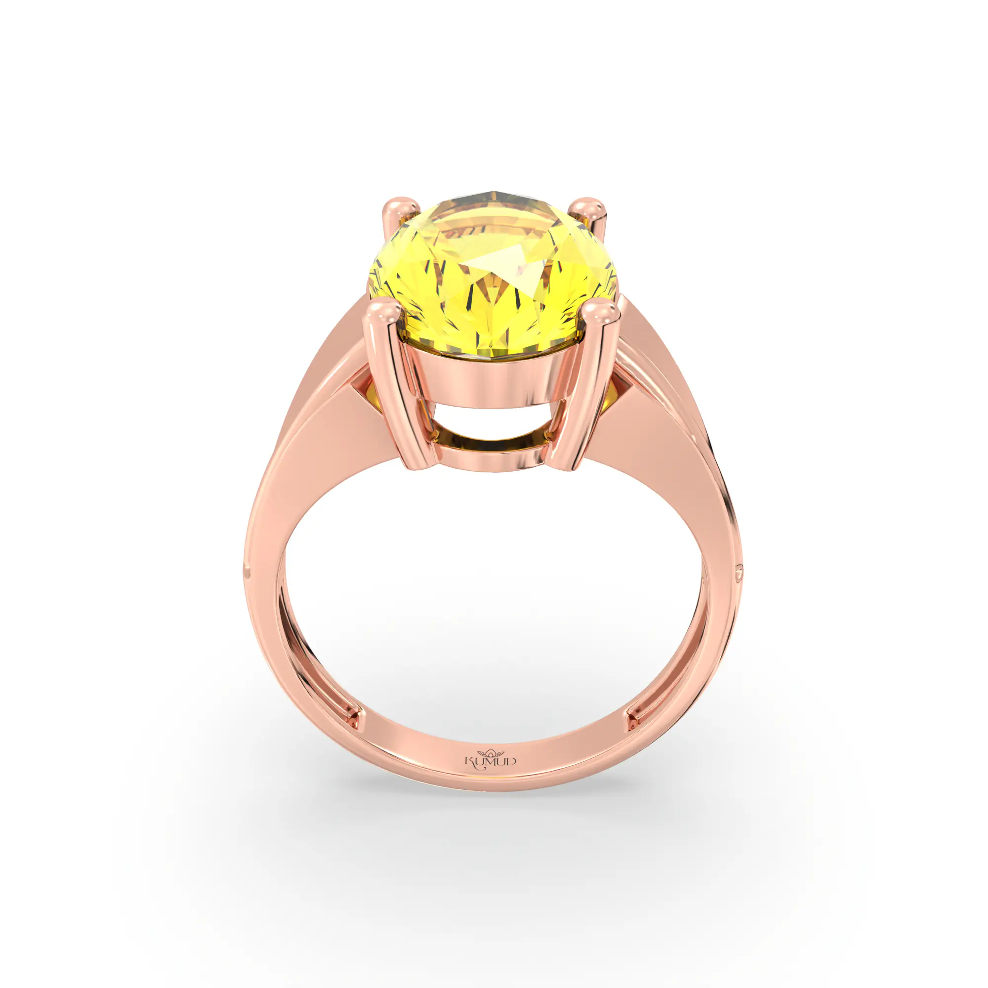 Yellow Sapphire (Pukhraj) Ring for Women in 18K Rose Gold – Oval 13x8 mm, Prong Setting, 5 g (Design K17B-5) thumbnail