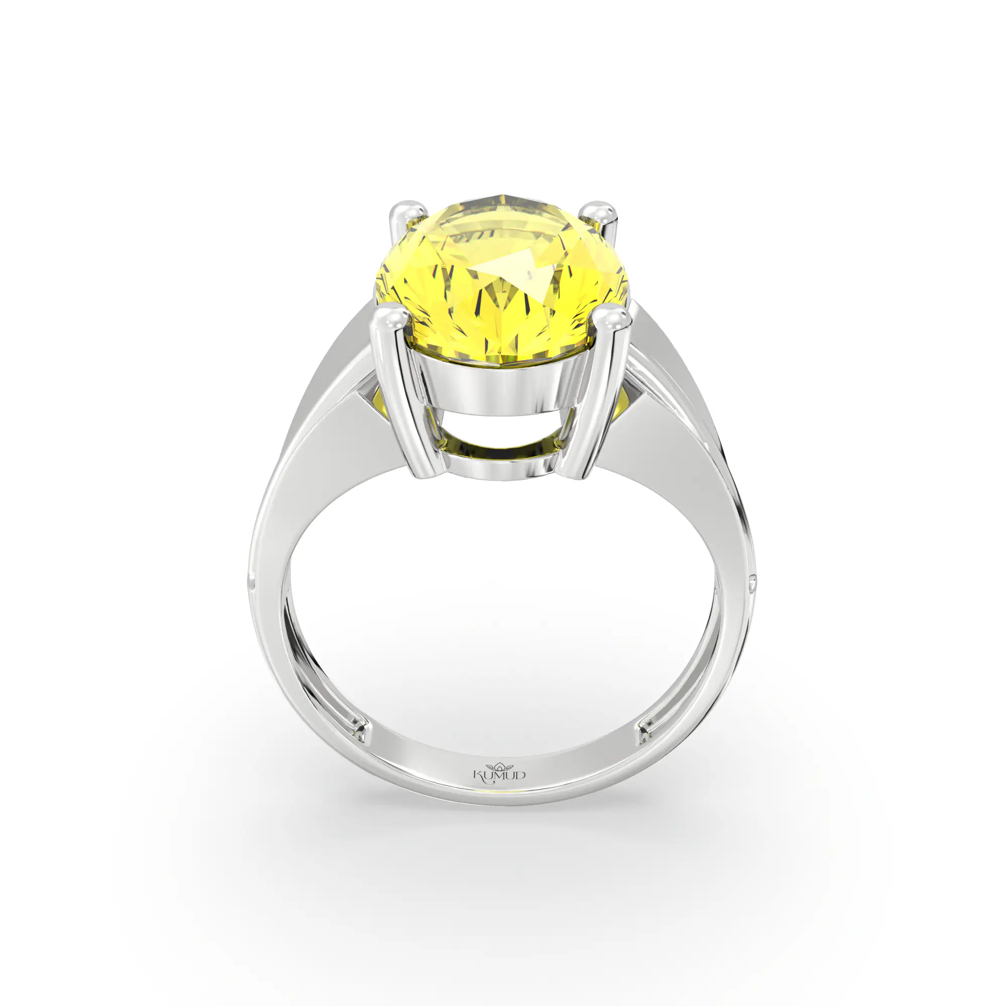 Yellow Sapphire (Pukhraj) Ring for Women in 18K White Gold – Oval 13x8 mm, Prong Setting, 5 g (Design K17B-5) thumbnail