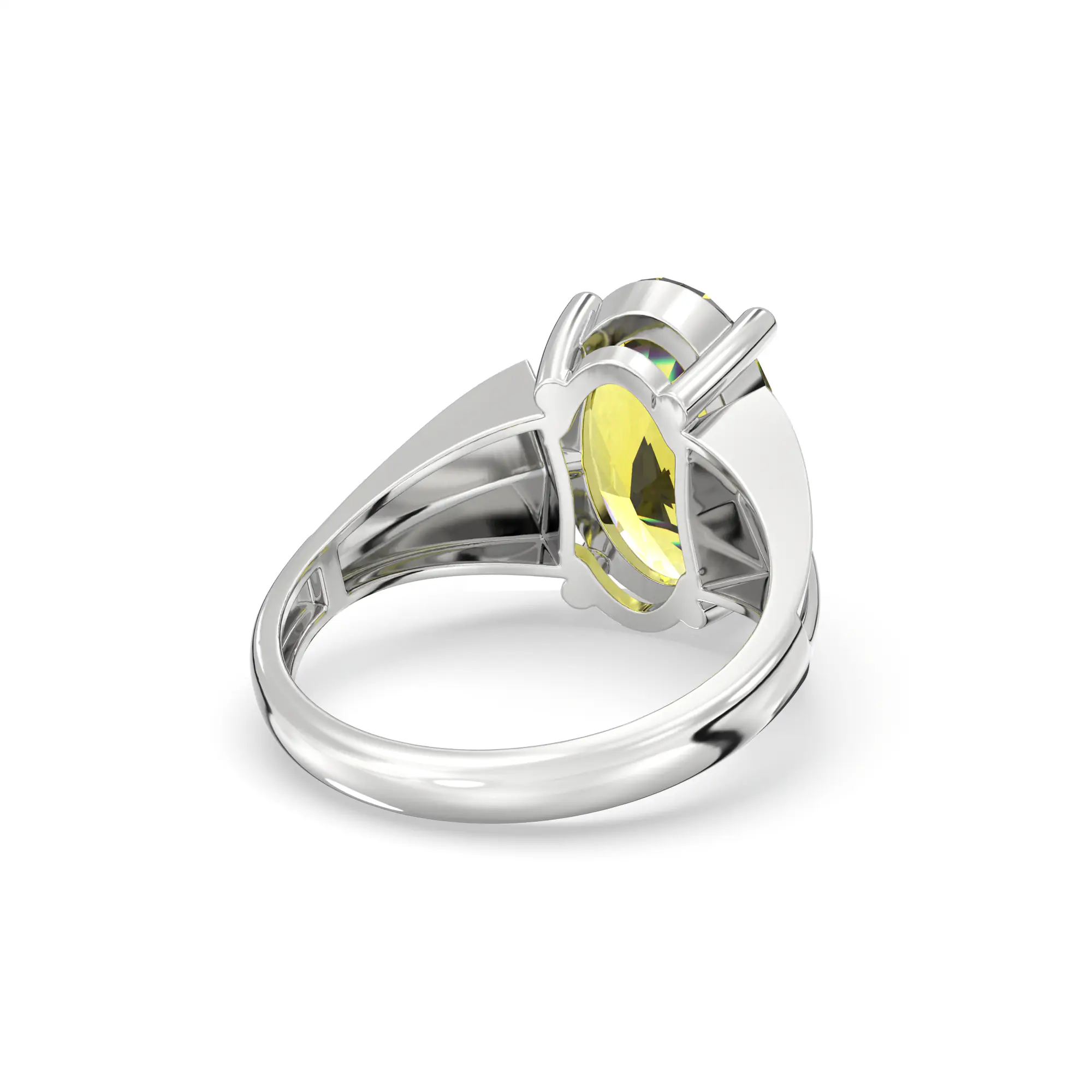Yellow Sapphire (Pukhraj) Ring for Women in 18K White Gold – Oval 13x8 mm, Prong Setting, 5 g (Design K17B-5) thumbnail