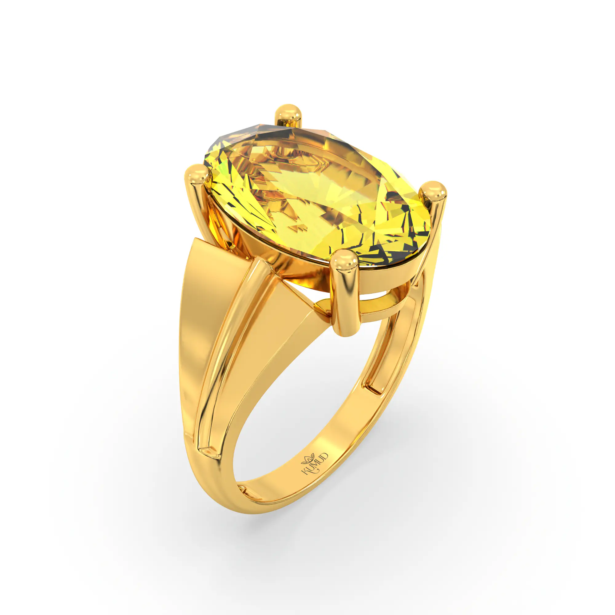 Yellow Sapphire (Pukhraj) Ring for Women in 22K Yellow Gold – Oval 13x8 mm, Prong Setting, 5 g (Design K17B-5) thumbnail
