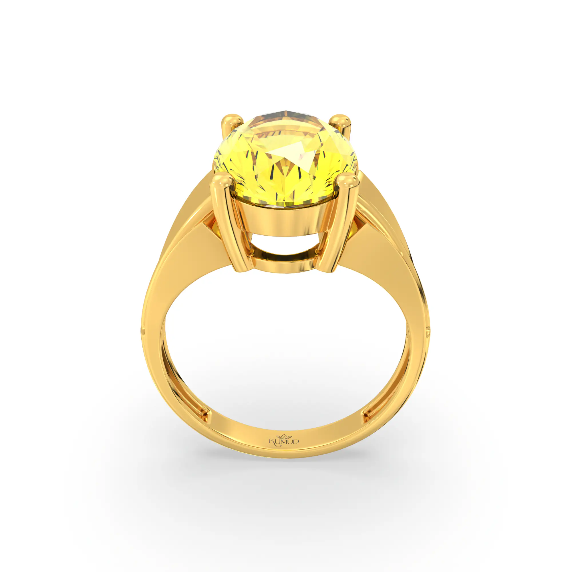 Yellow Sapphire (Pukhraj) Ring for Women in 22K Yellow Gold – Oval 13x8 mm, Prong Setting, 5 g (Design K17B-5) thumbnail