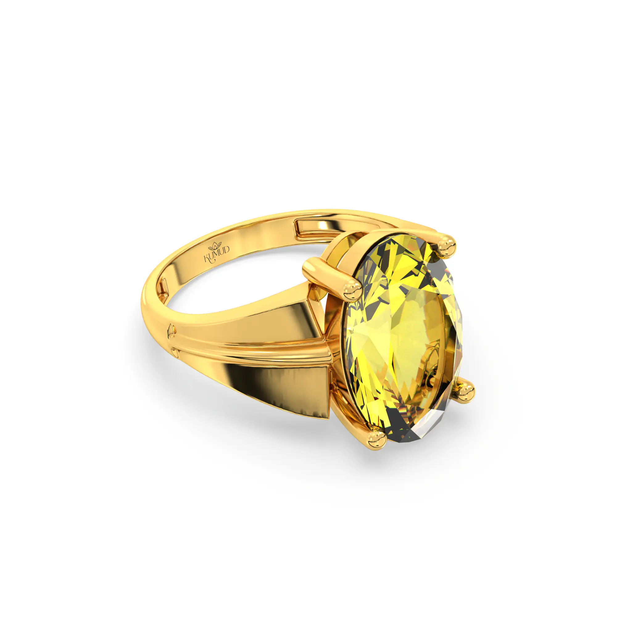 Yellow Sapphire (Pukhraj) Ring for Women in 22K Yellow Gold – Oval 13x8 mm, Prong Setting, 5 g (Design K17B-5) thumbnail