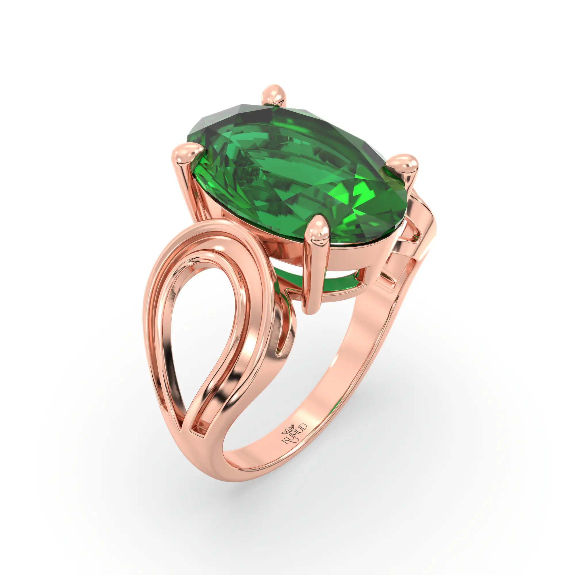 Emerald (Panna) Ring for Women in 18K Rose Gold – Oval 13x8 mm, Prong Setting, 6 g (Design K17B-6) thumbnail