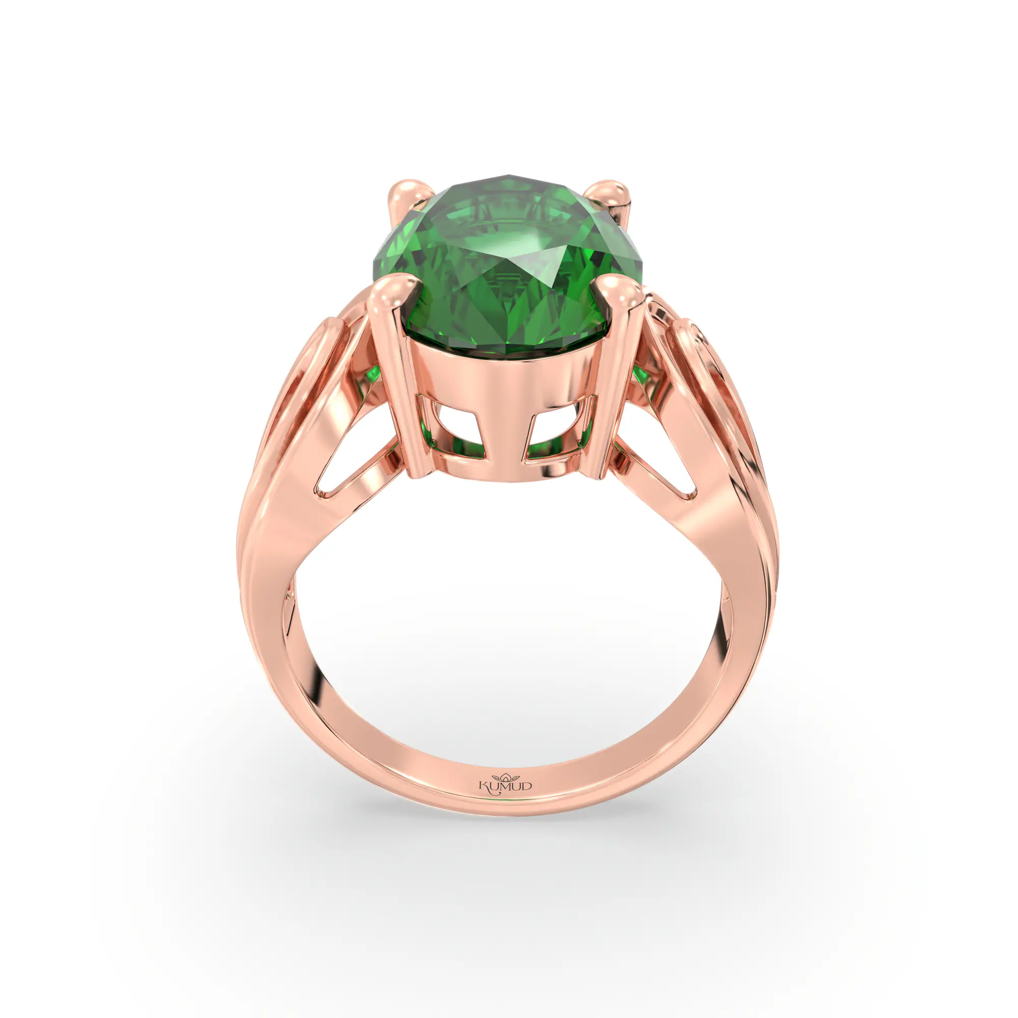 Emerald (Panna) Ring for Women in 18K Rose Gold – Oval 13x8 mm, Prong Setting, 6 g (Design K17B-6) thumbnail