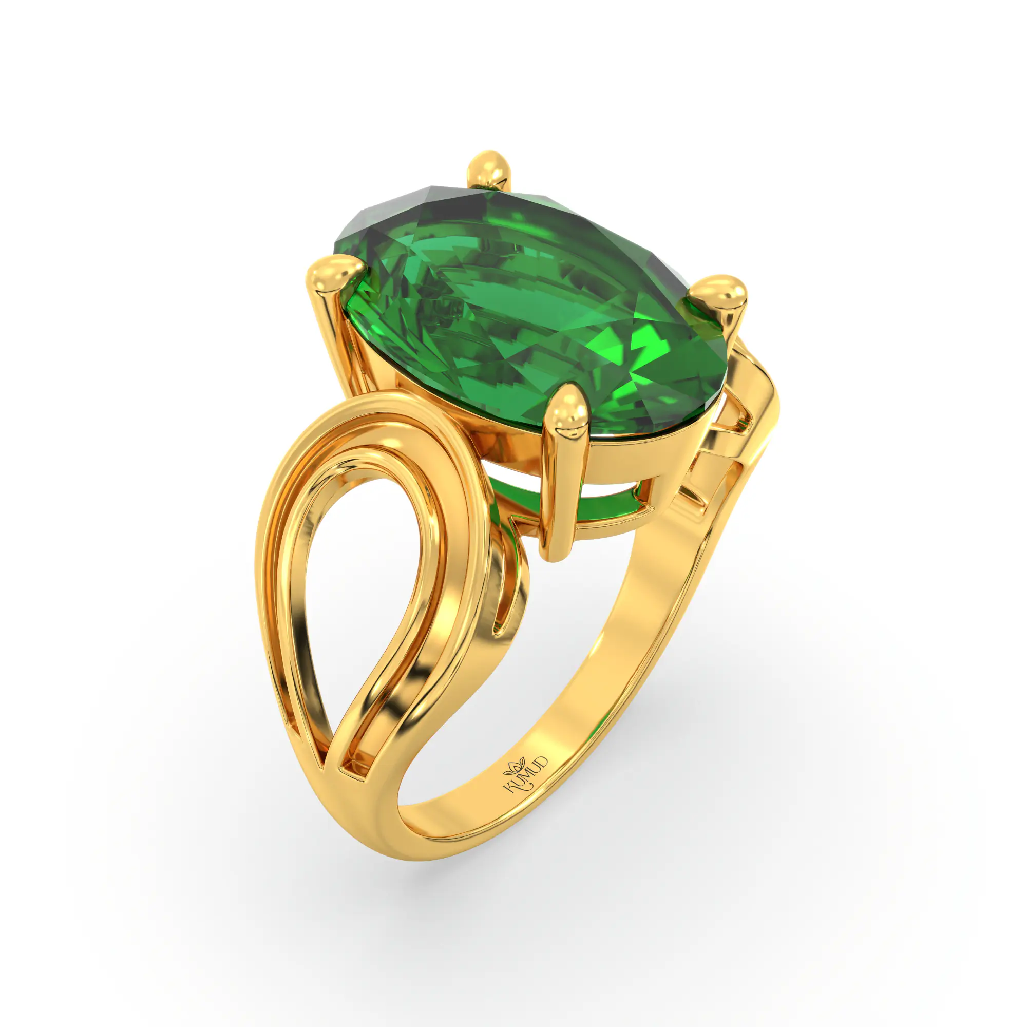 Emerald (Panna) Ring for Women in 22K Yellow Gold – Oval 13x8 mm, Prong Setting, 6 g (Design K17B-6) thumbnail