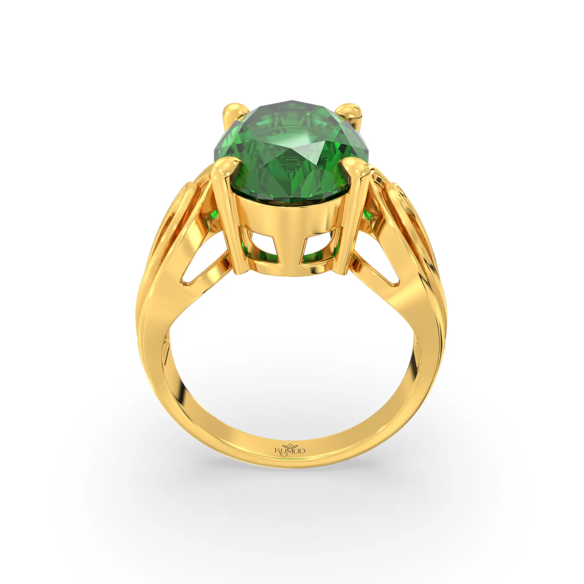 Emerald (Panna) Ring for Women in 22K Yellow Gold – Oval 13x8 mm, Prong Setting, 6 g (Design K17B-6) thumbnail