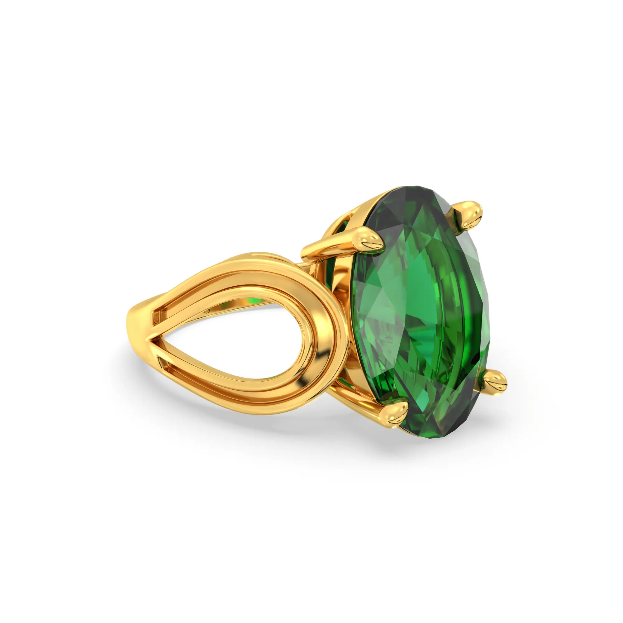 Emerald (Panna) Ring for Women in 22K Yellow Gold – Oval 13x8 mm, Prong Setting, 6 g (Design K17B-6) thumbnail