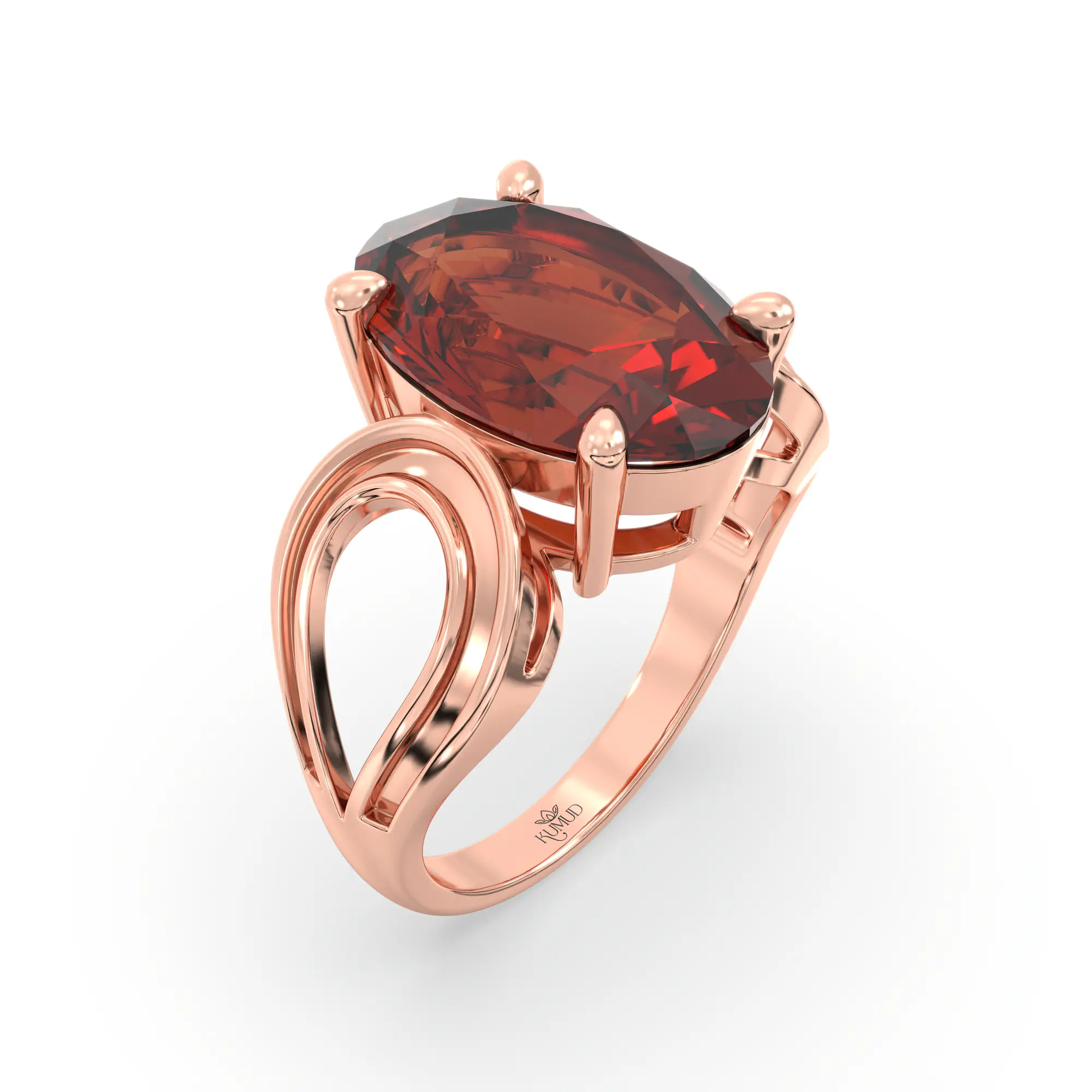 Hessonite (Gomed) Ring for Women in 18K Rose Gold – Oval 13x8 mm, Prong Setting, 6 g (Design K17B-6) thumbnail