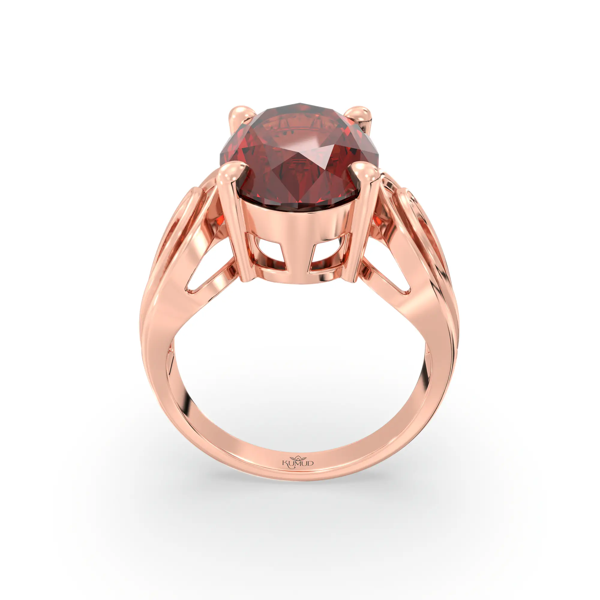 Hessonite (Gomed) Ring for Women in 18K Rose Gold – Oval 13x8 mm, Prong Setting, 6 g (Design K17B-6) thumbnail