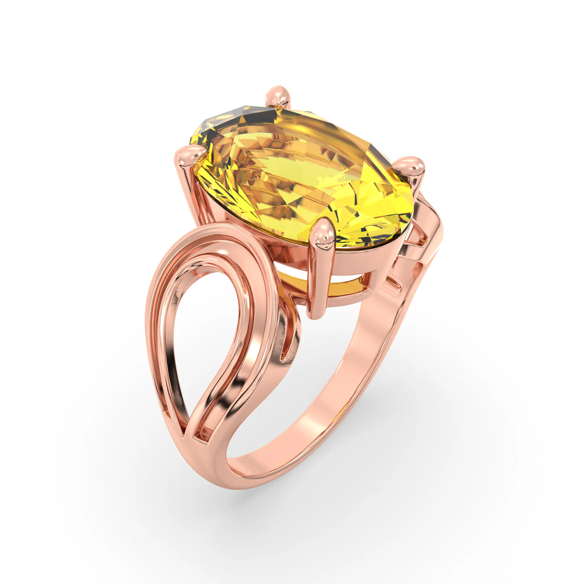 Yellow Sapphire (Pukhraj) Ring for Women in 18K Rose Gold – Oval 13x8 mm, Prong Setting, 6 g (Design K17B-6) thumbnail