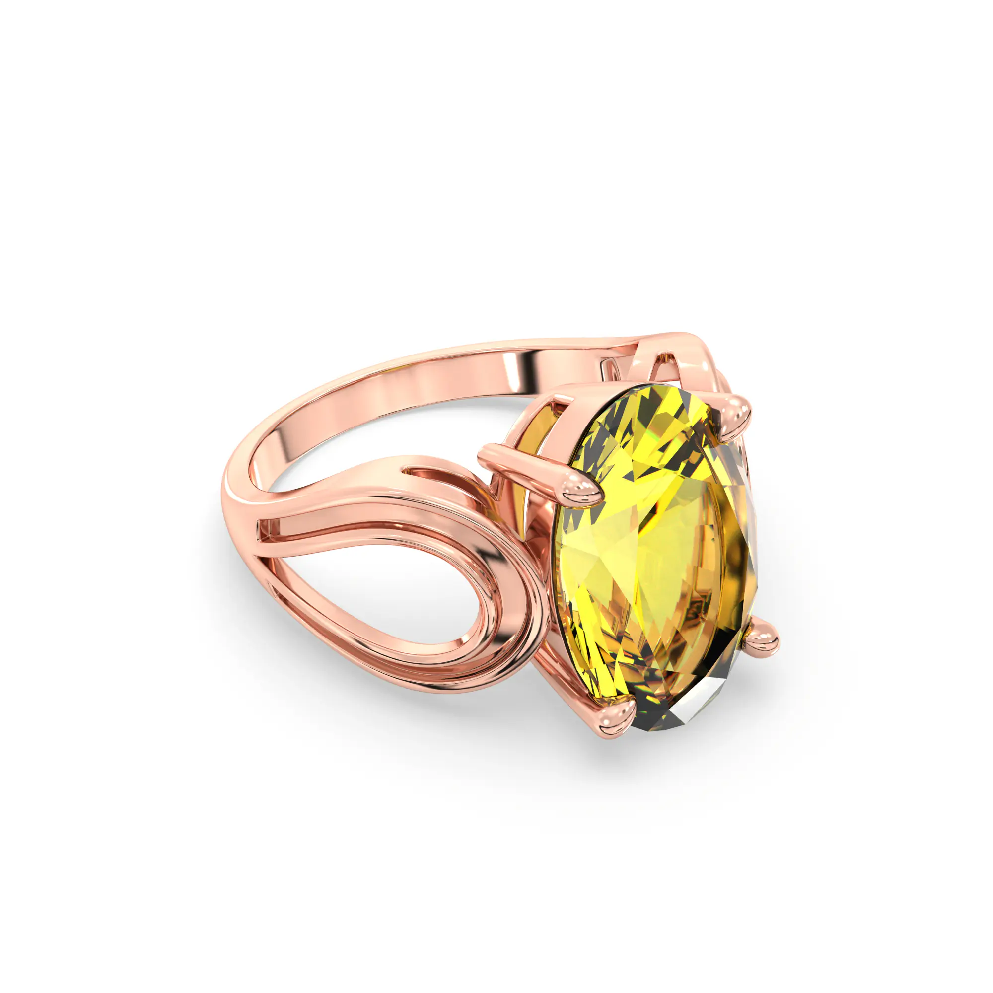 Yellow Sapphire (Pukhraj) Ring for Women in 18K Rose Gold – Oval 13x8 mm, Prong Setting, 6 g (Design K17B-6) thumbnail