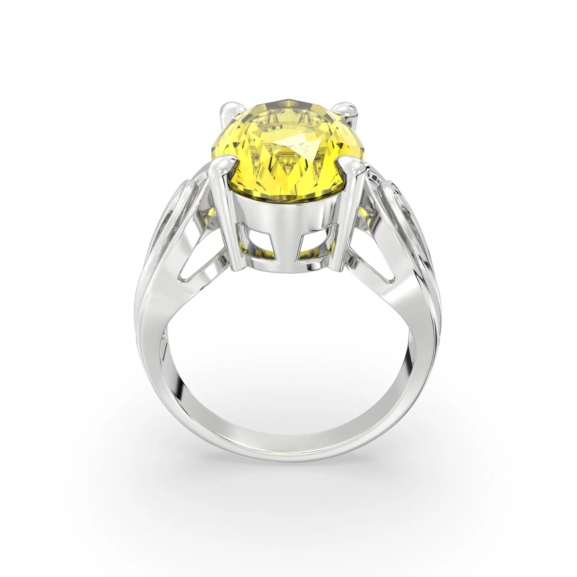 Yellow Sapphire (Pukhraj) Ring for Women in 18K White Gold – Oval 13x8 mm, Prong Setting, 6 g (Design K17B-6) thumbnail