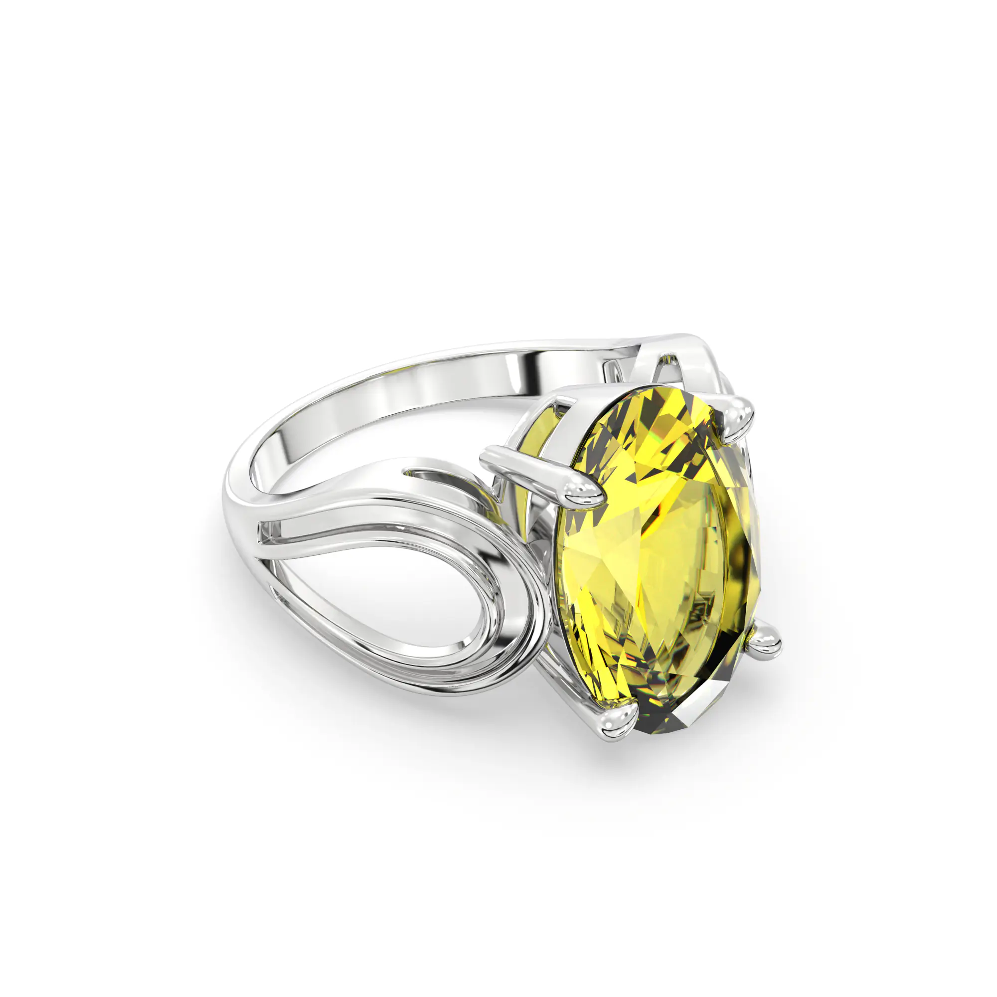 Yellow Sapphire (Pukhraj) Ring for Women in 18K White Gold – Oval 13x8 mm, Prong Setting, 6 g (Design K17B-6) thumbnail
