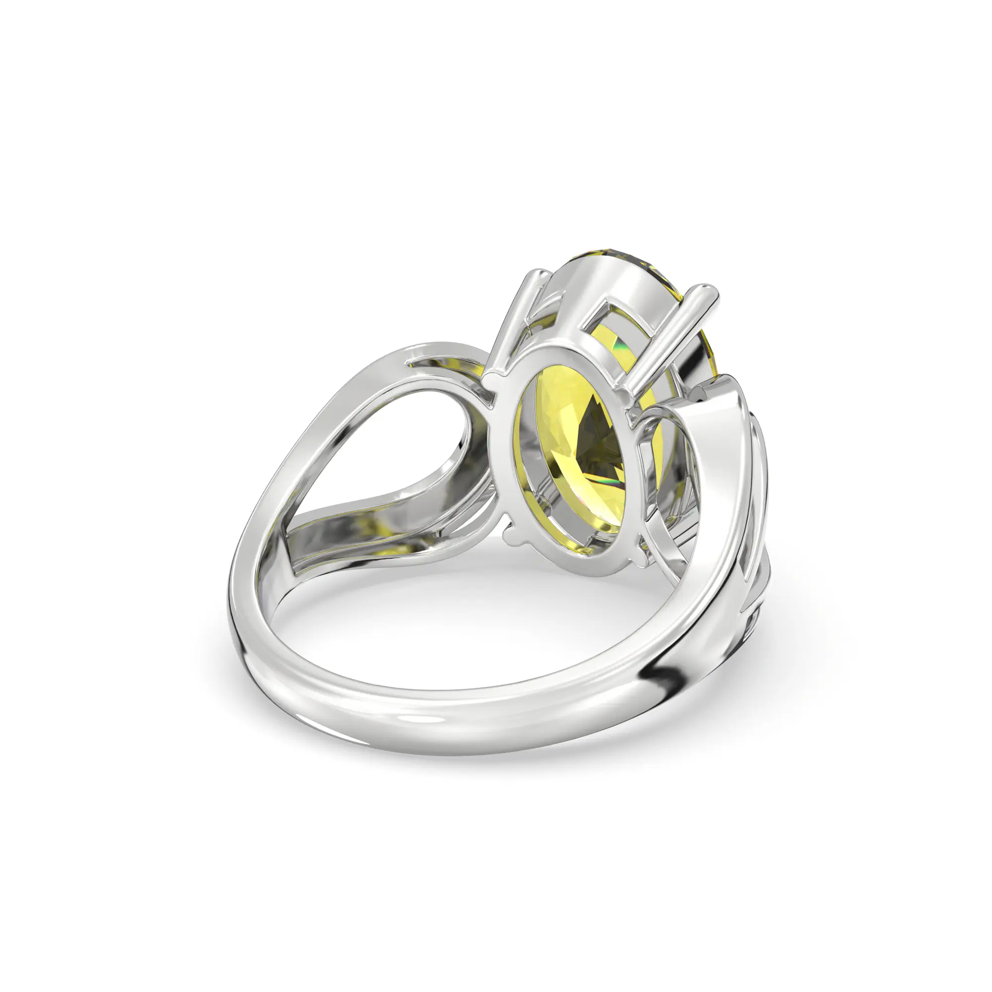 Yellow Sapphire (Pukhraj) Ring for Women in 18K White Gold – Oval 13x8 mm, Prong Setting, 6 g (Design K17B-6) thumbnail