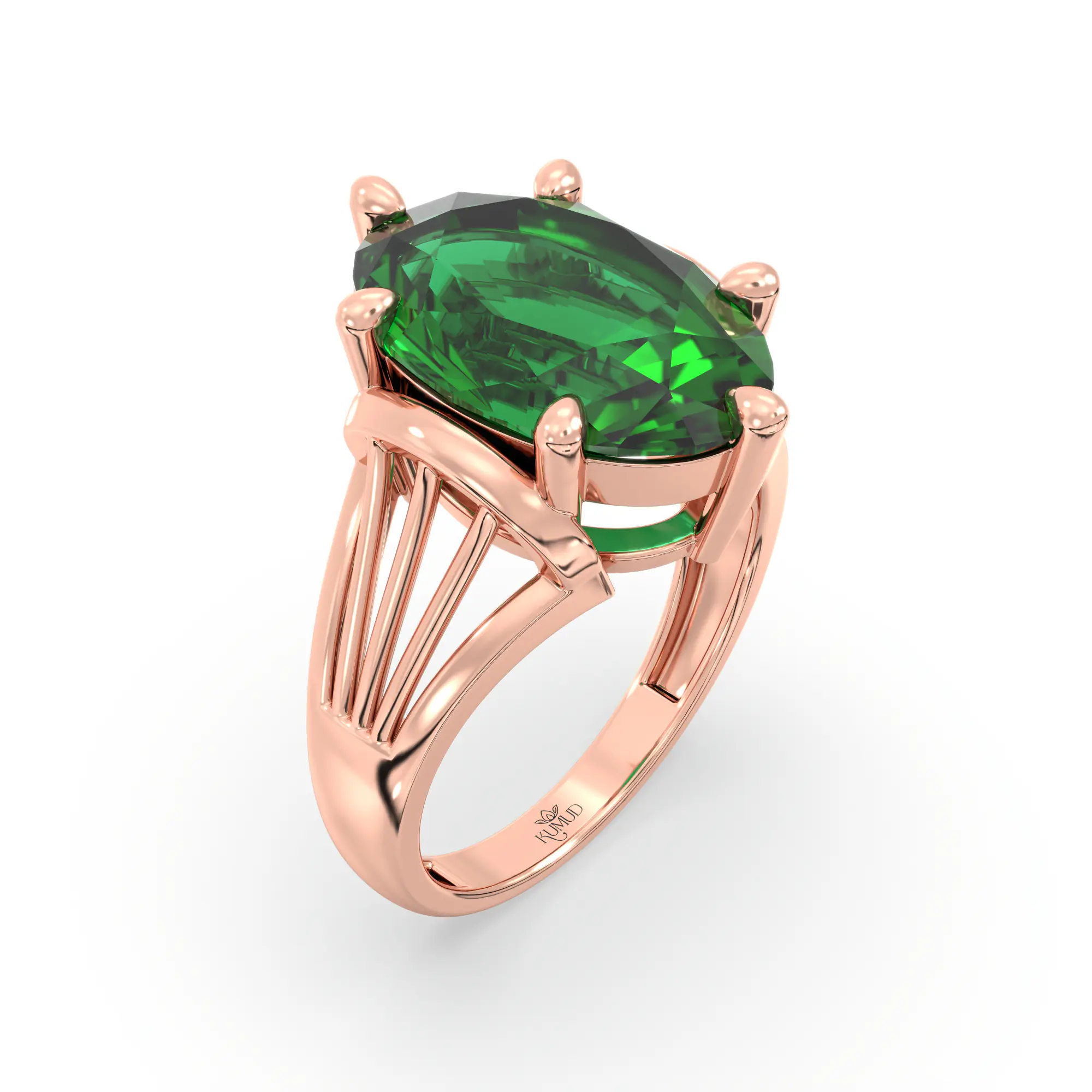 Emerald (Panna) Ring for Women in 18K Rose Gold – Oval 13x8 mm, Prong Setting, 6 g (Design K17B-7) thumbnail